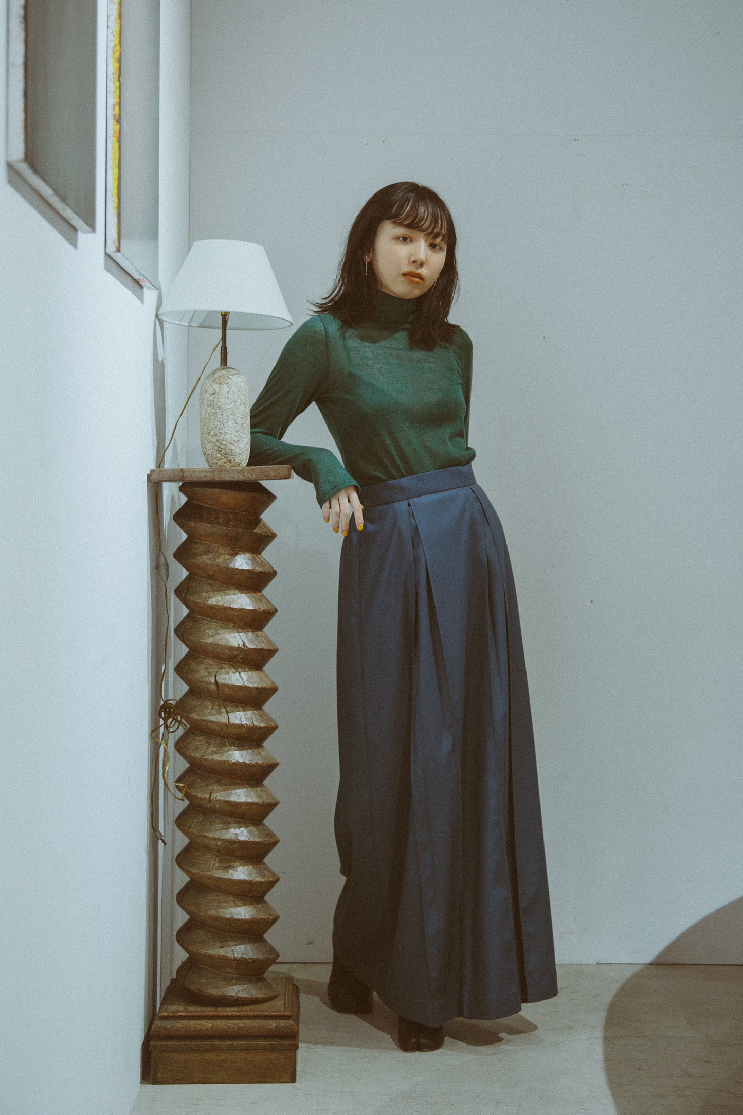 Sheer turtleneck knit&sewn Green