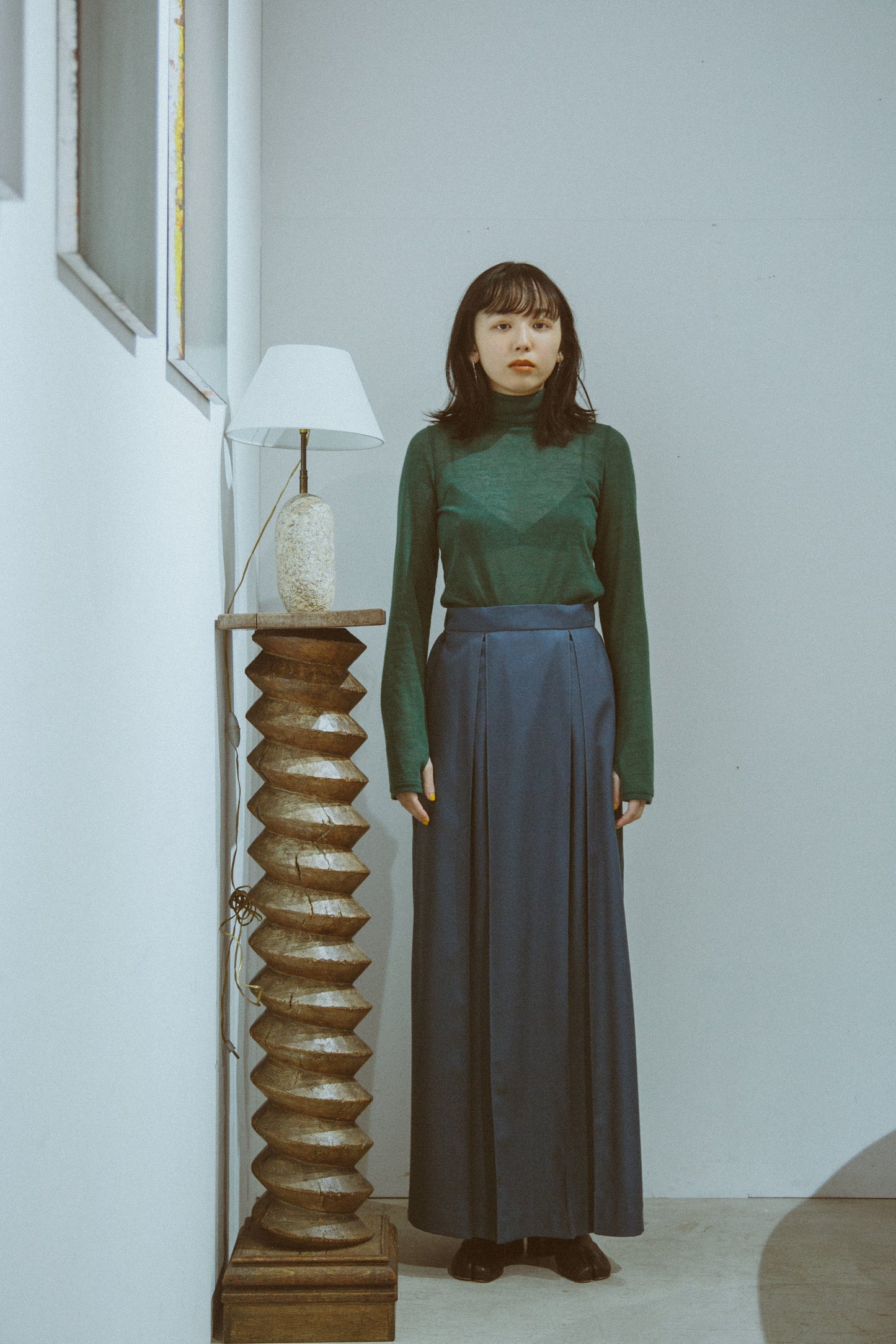 Sheer turtleneck knit&sewn Green