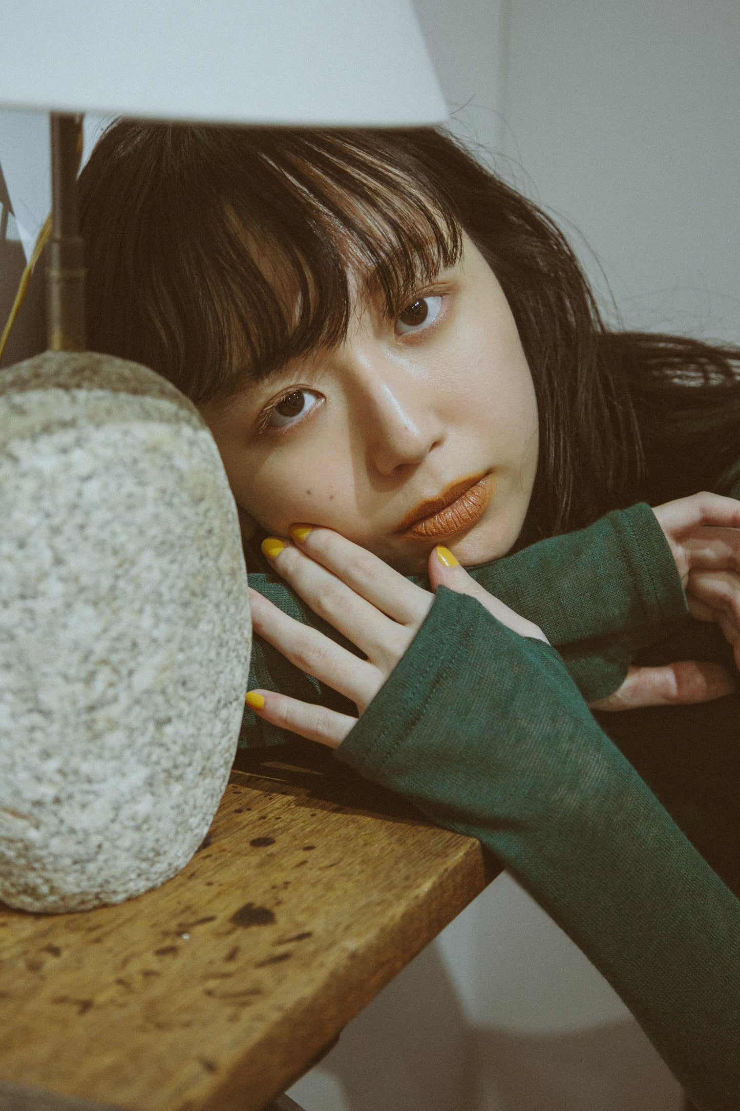 Sheer turtleneck knit&sewn Green