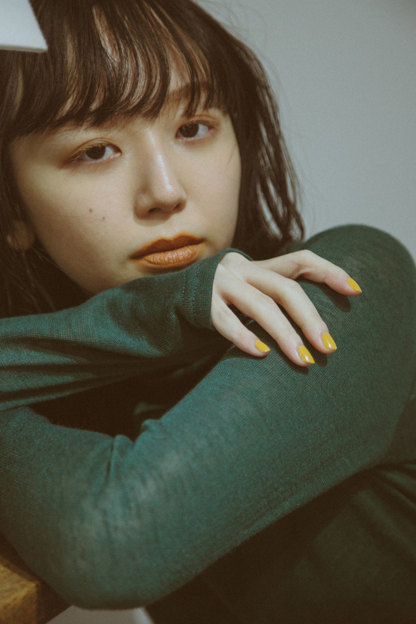 Sheer turtleneck knit&sewn Green