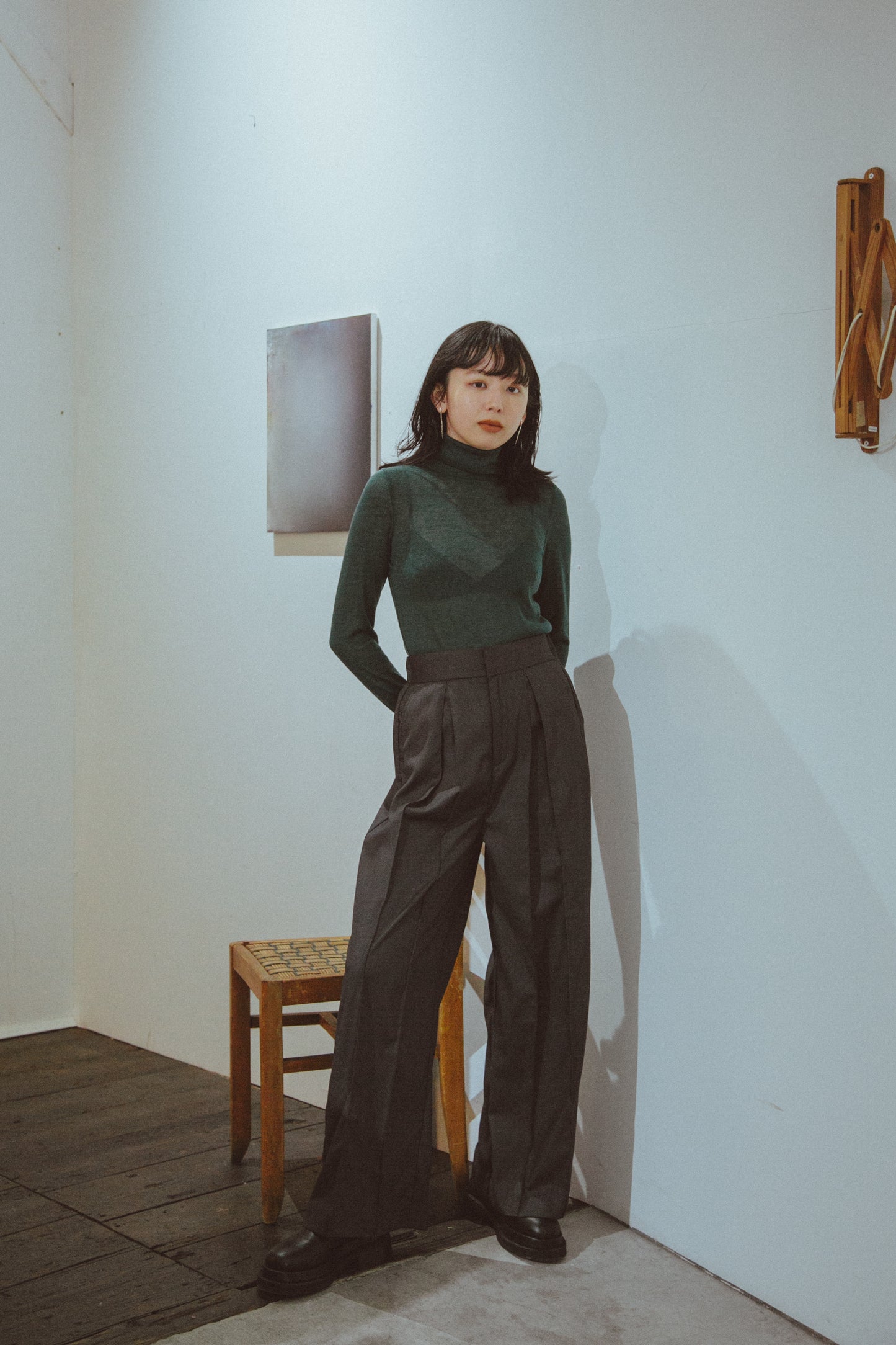 Sheer turtleneck knit&sewn Green
