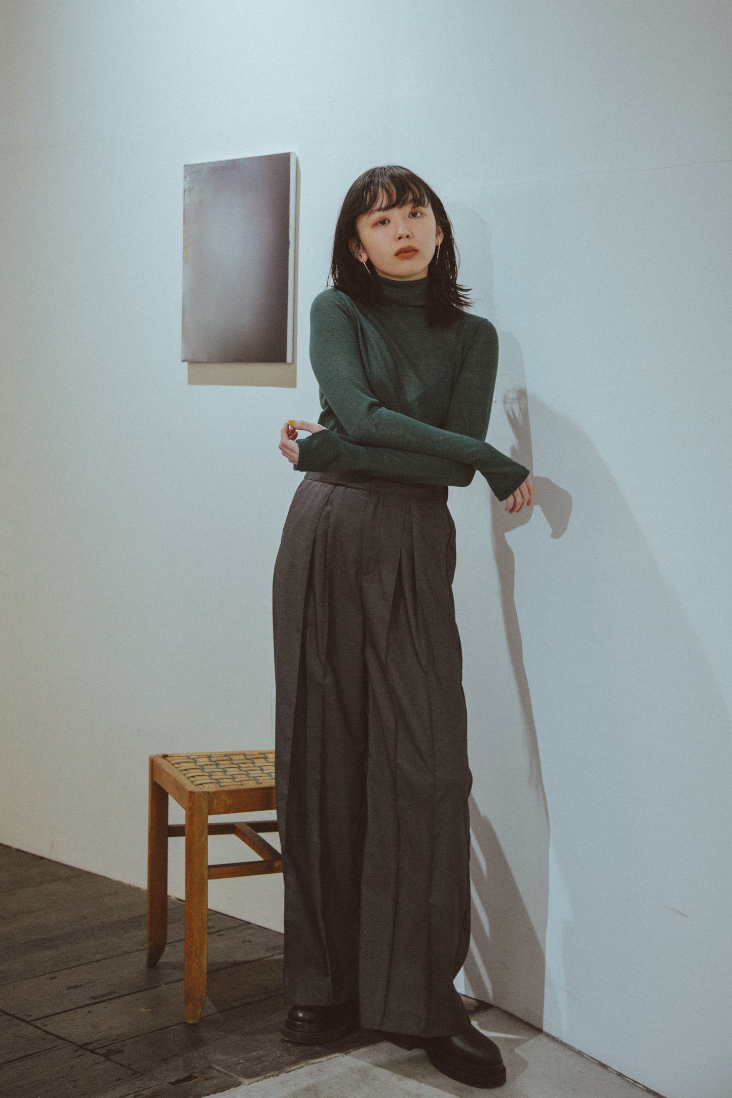 Sheer turtleneck knit&sewn Green