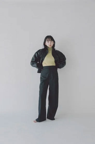 Wool rich center press pants <Black>