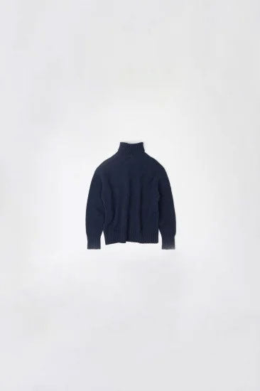 Wool soft high neck knit / navy
