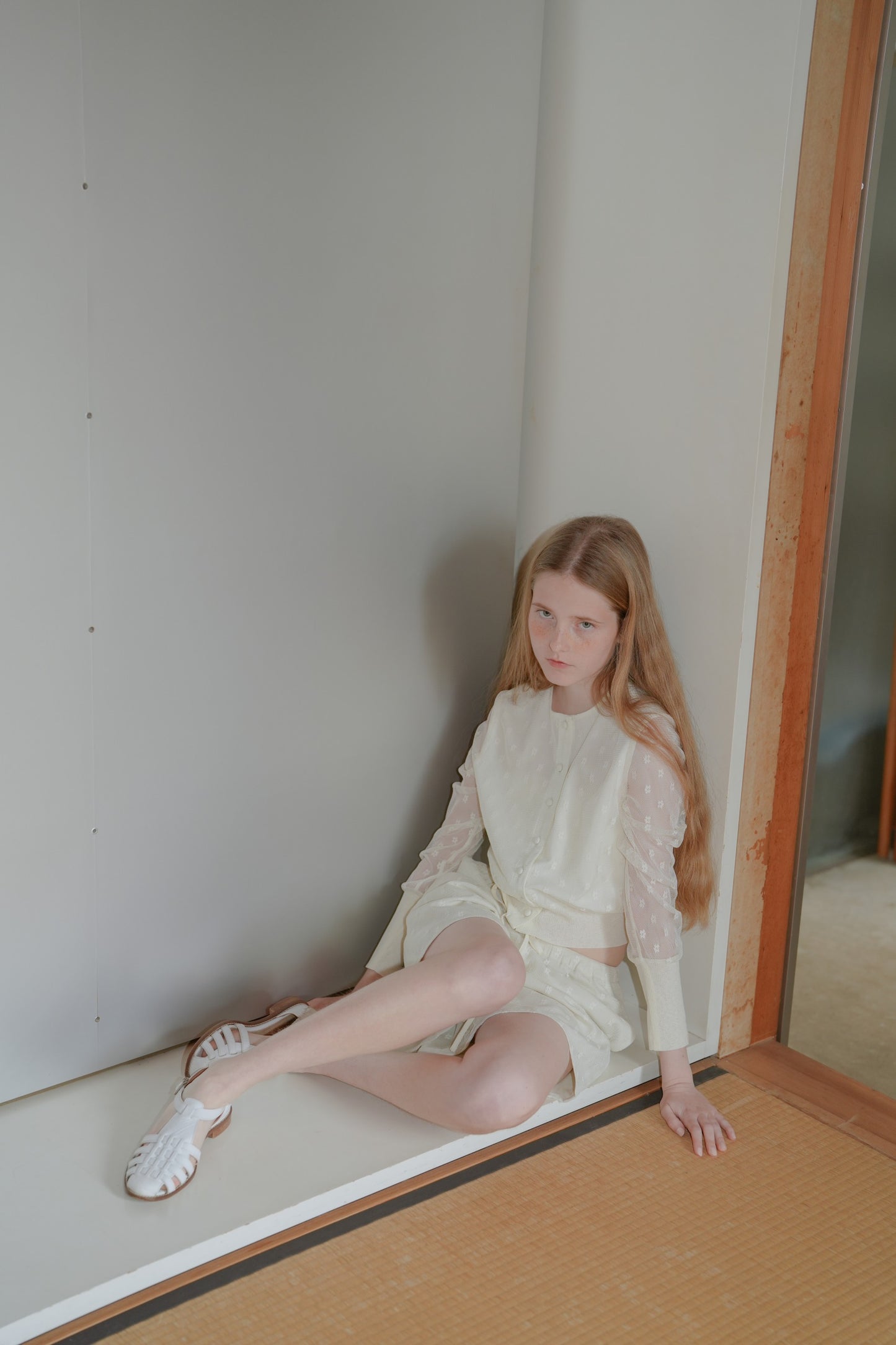 Flower tulle cardigan / White