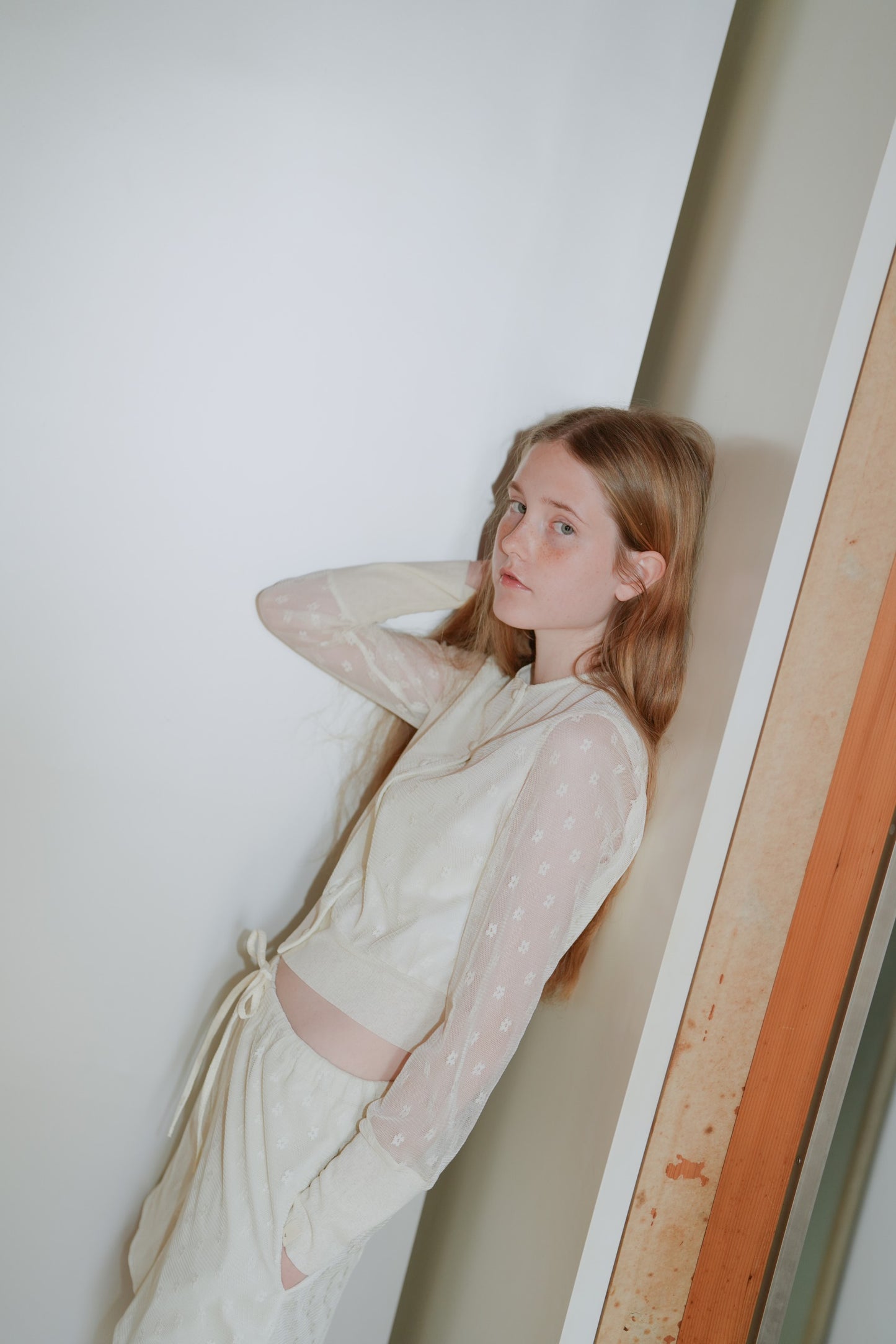 Flower tulle cardigan / White