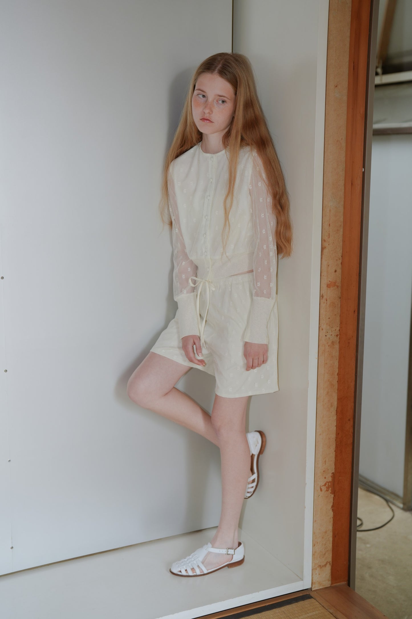 Flower tulle cardigan / White