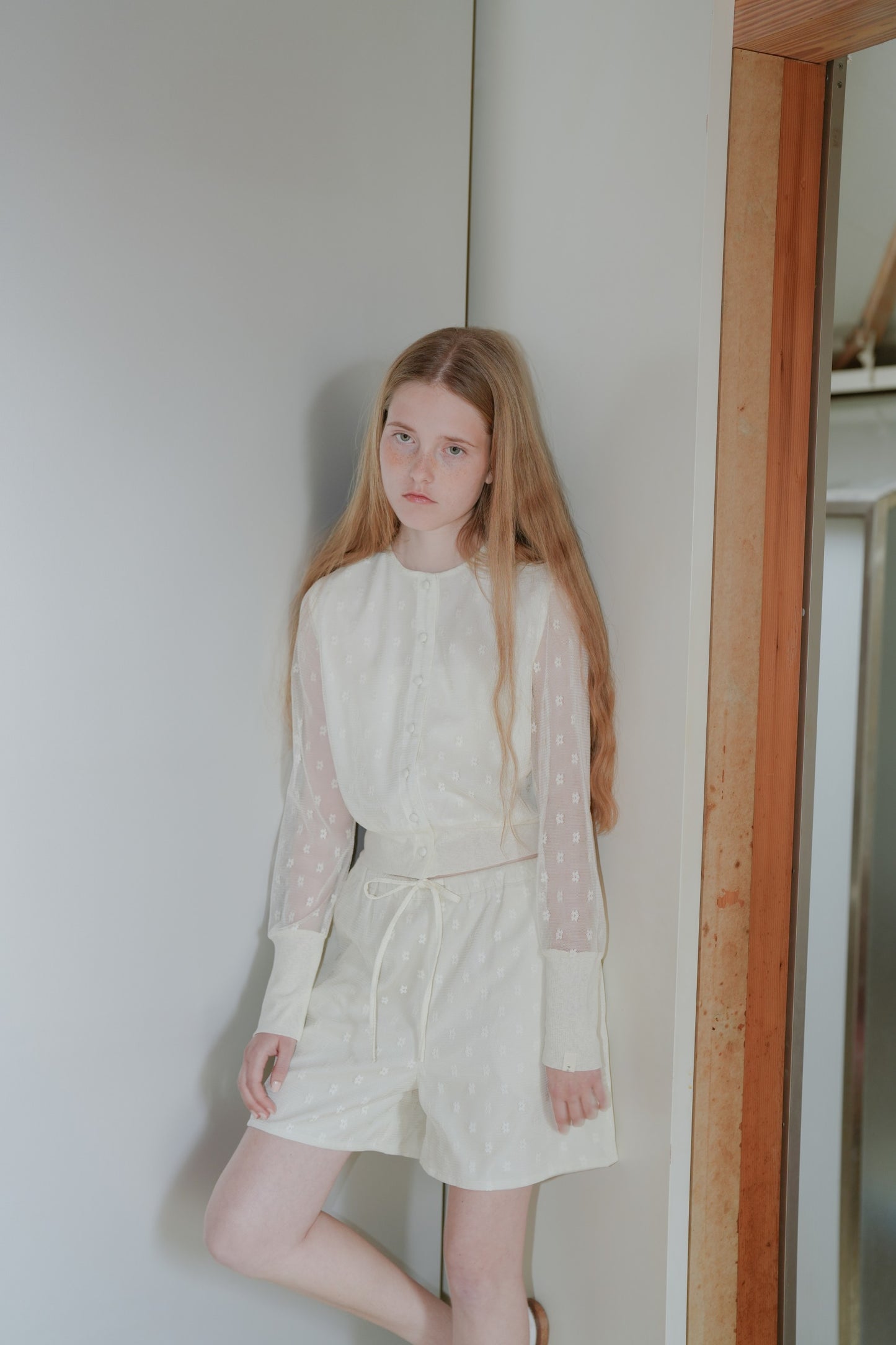 Flower tulle cardigan / White