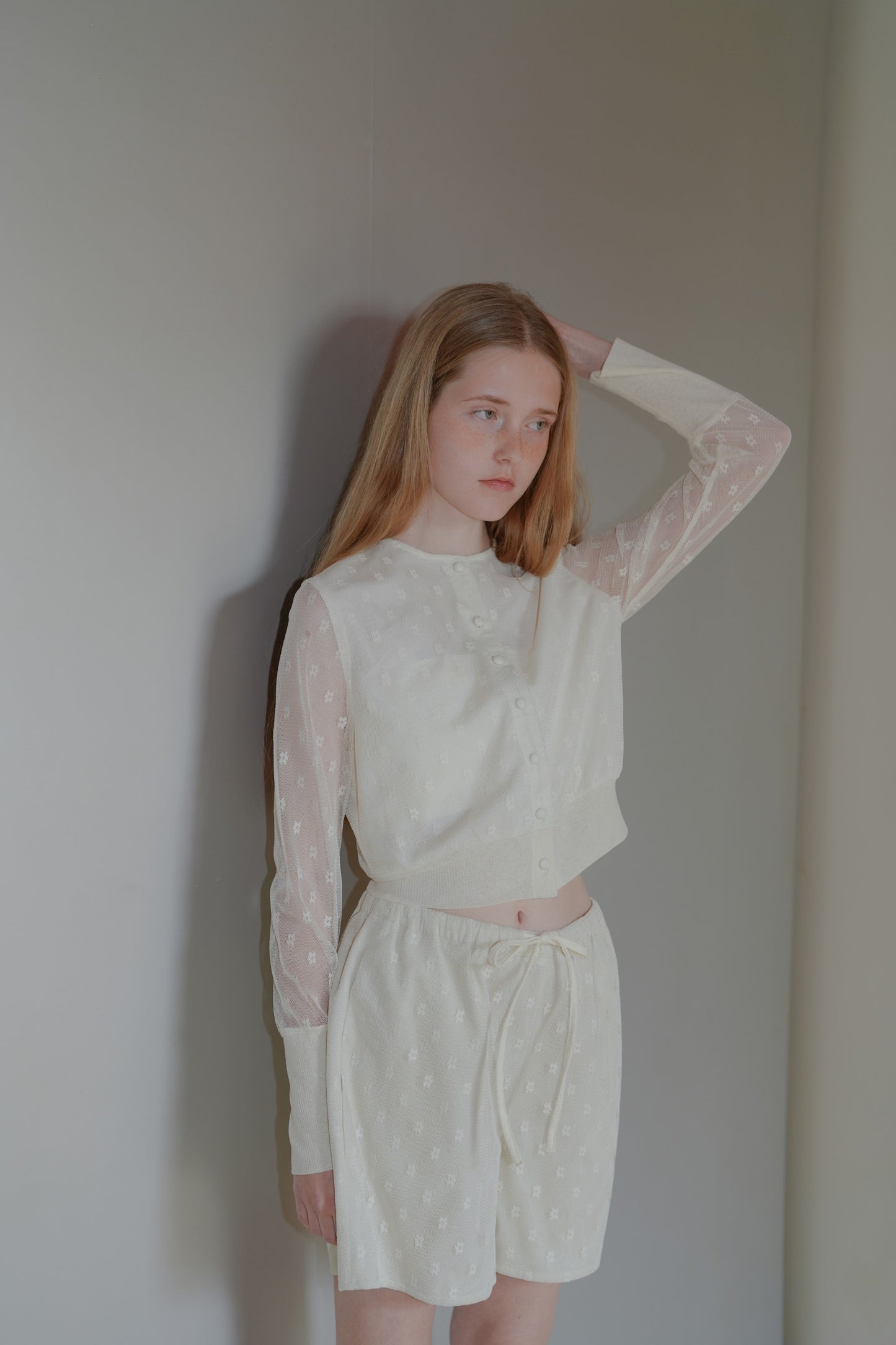 Flower tulle cardigan / White