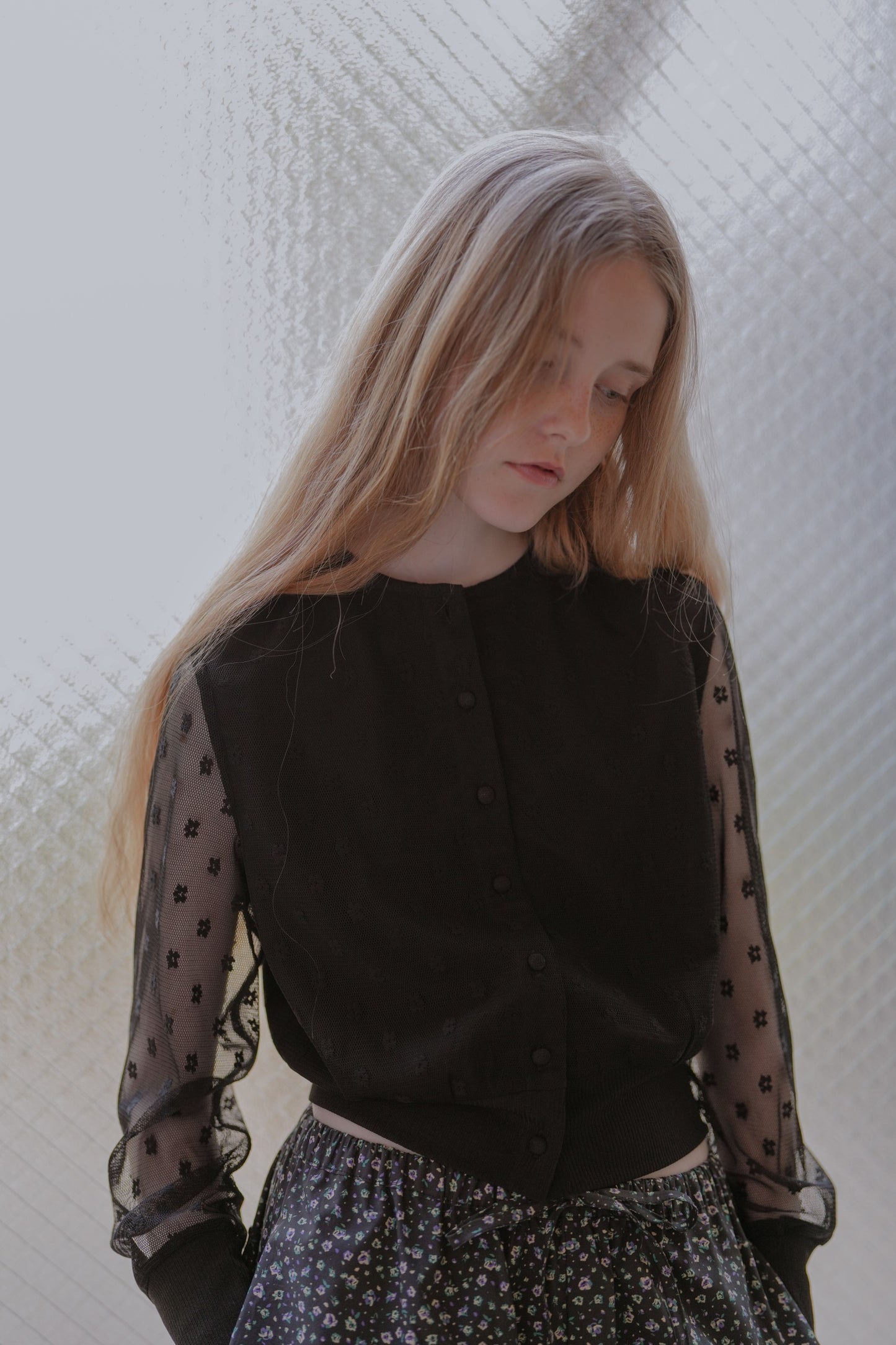Flower tulle cardigan / Black