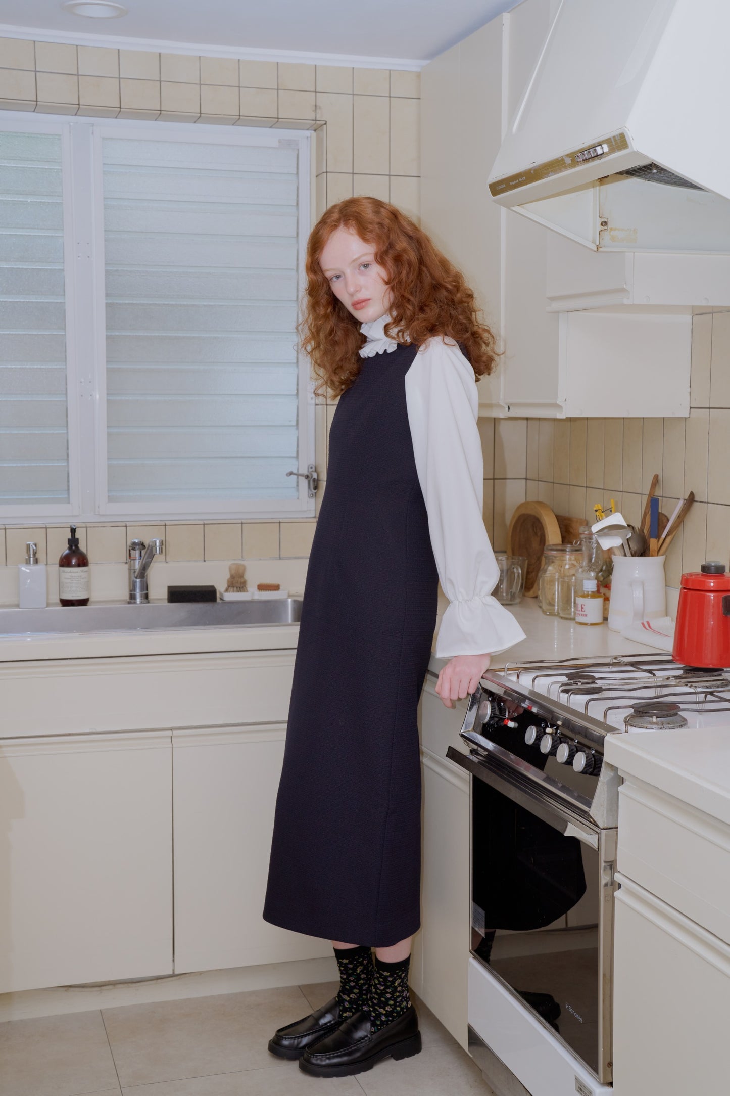 Tweed long dress / navy