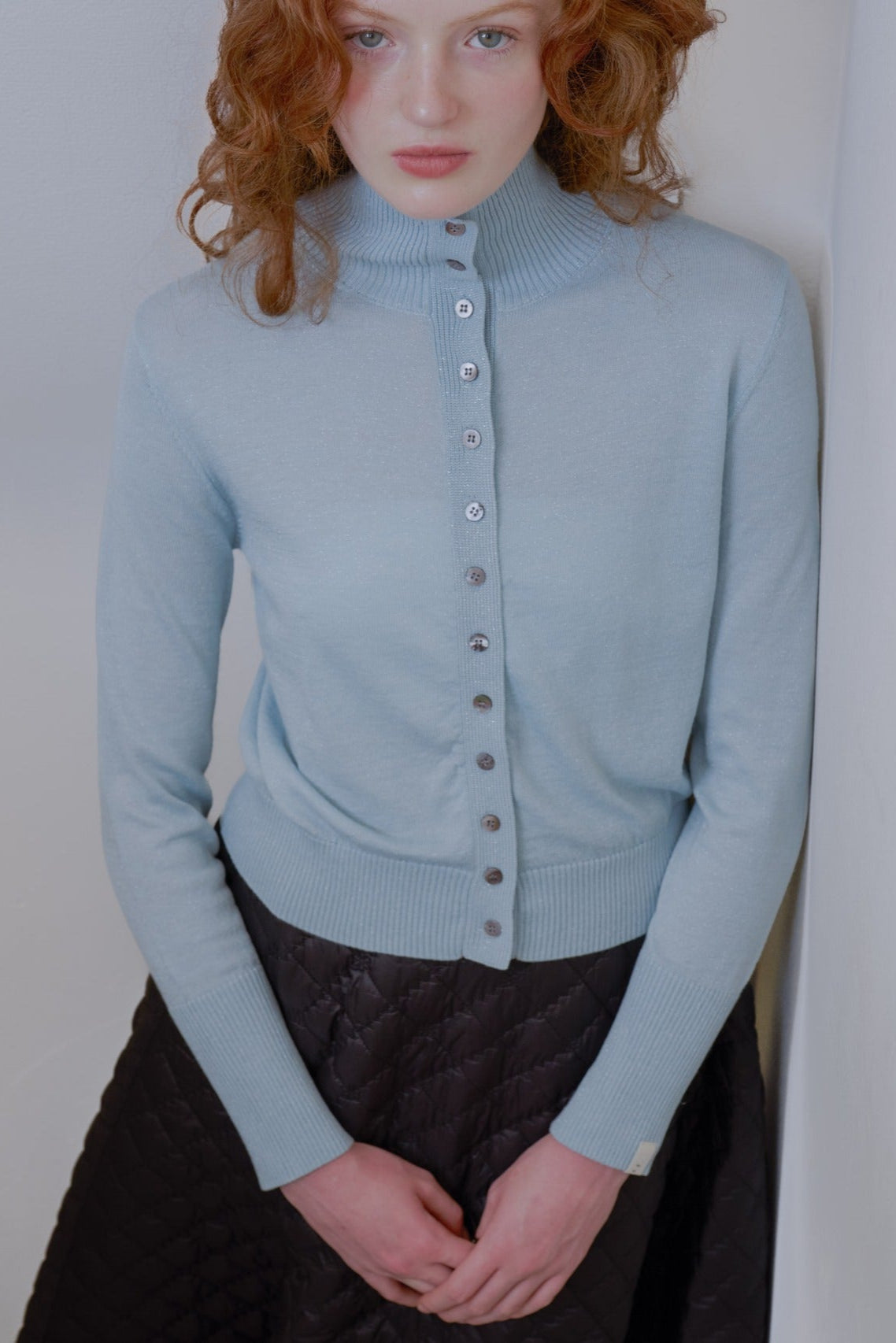 2way high neck cardigan / sour blue