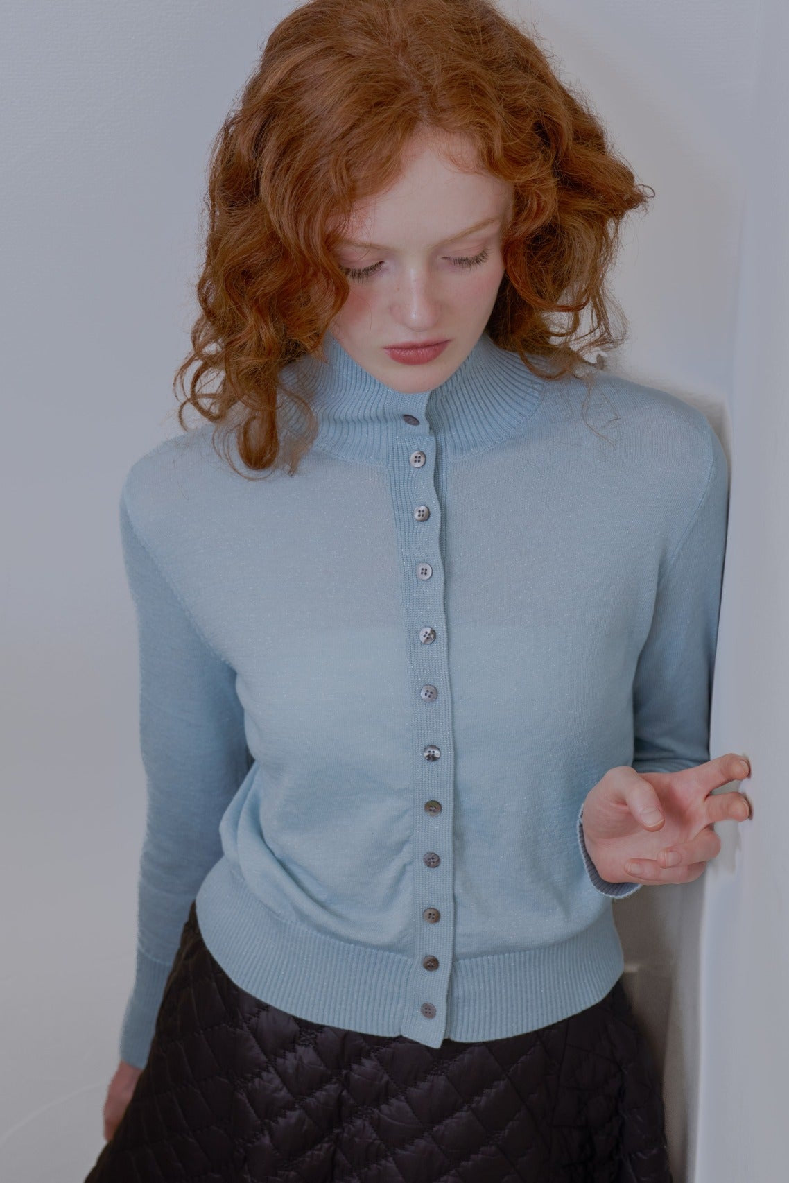 2way high neck cardigan / sour blue