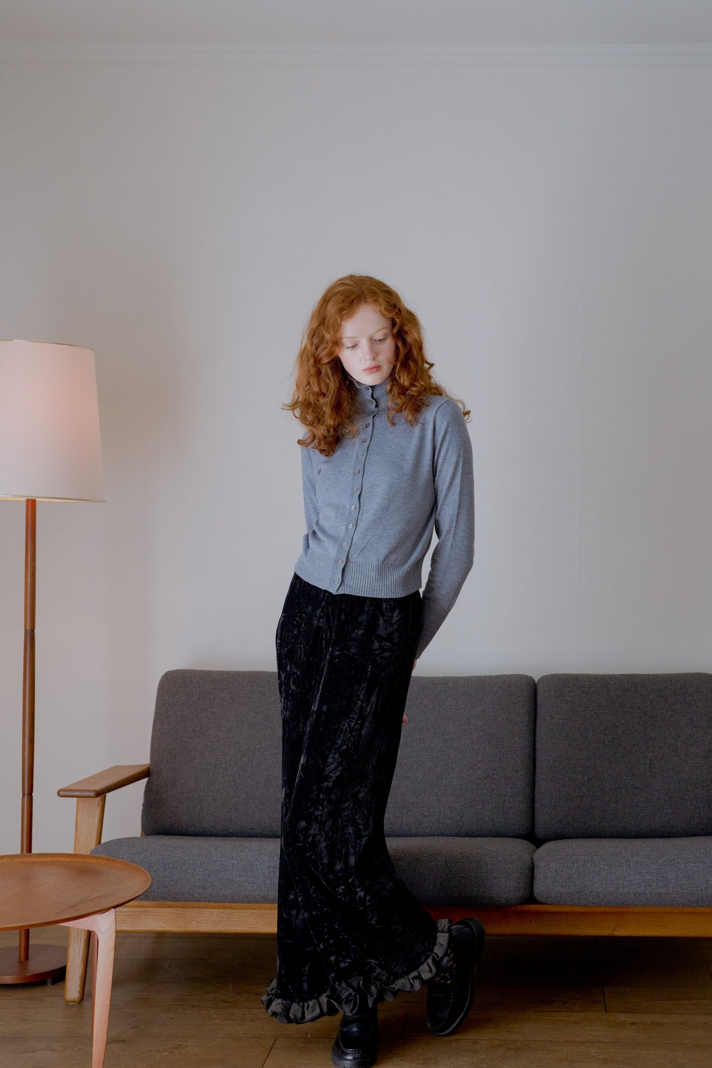 Velour wide pants / black