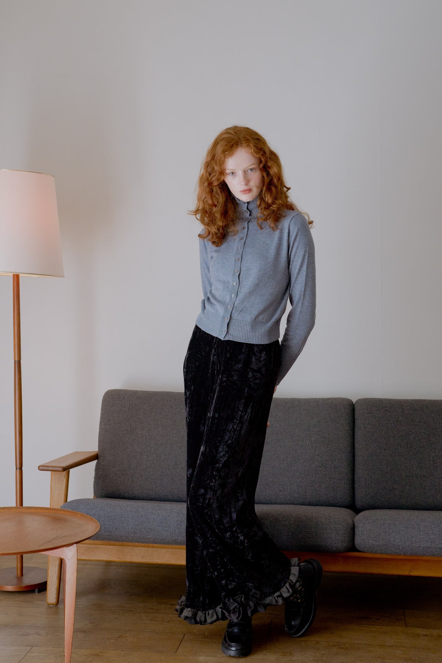 Velour wide pants / black