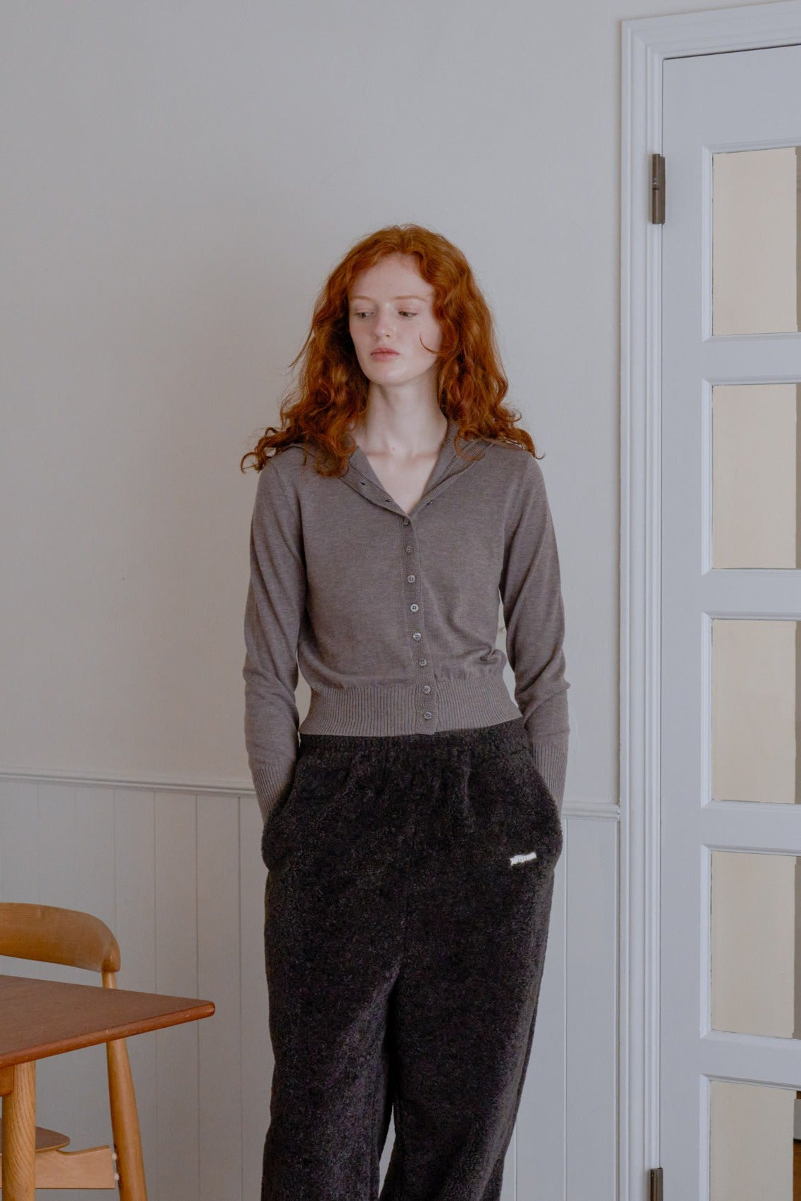 2way high neck cardigan / cocoa