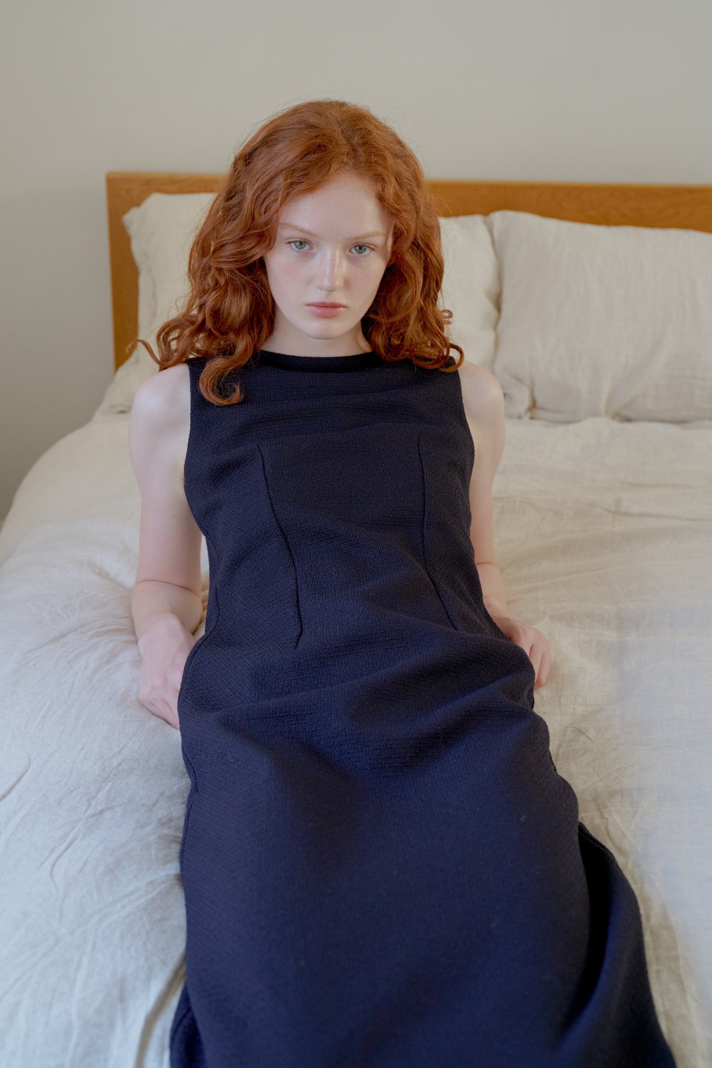 Tweed long dress / navy