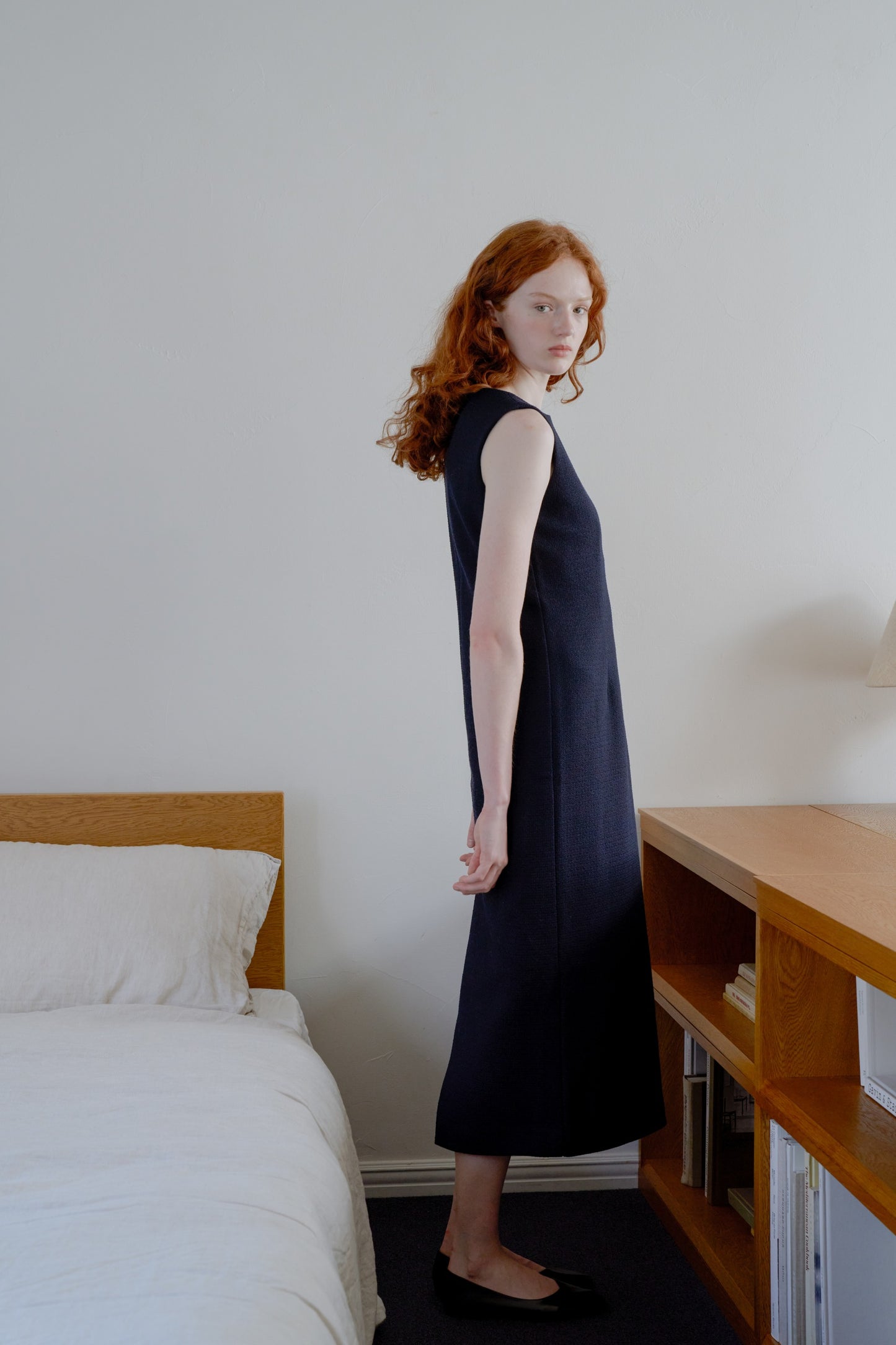 Tweed long dress / navy