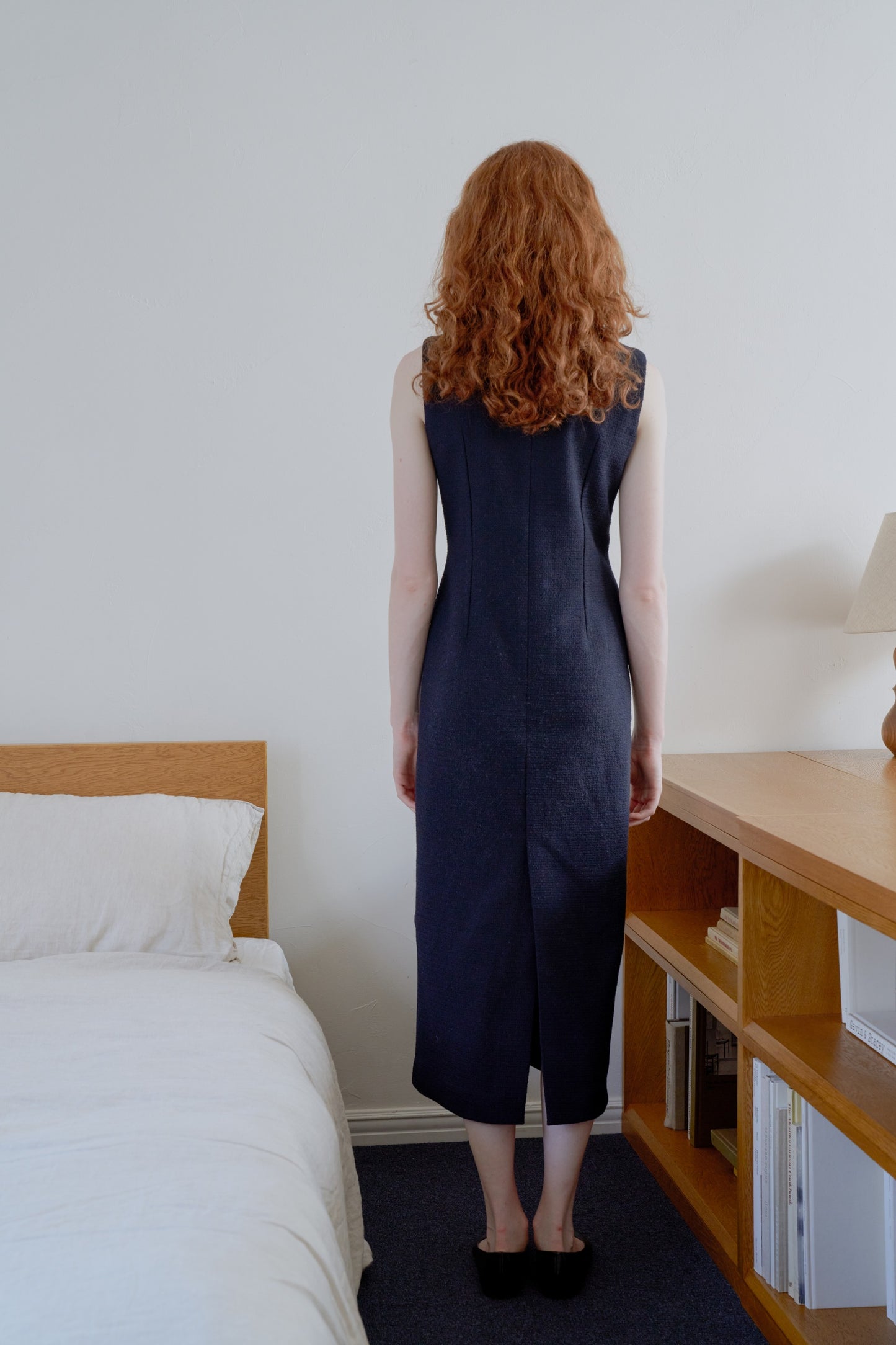 Tweed long dress / navy