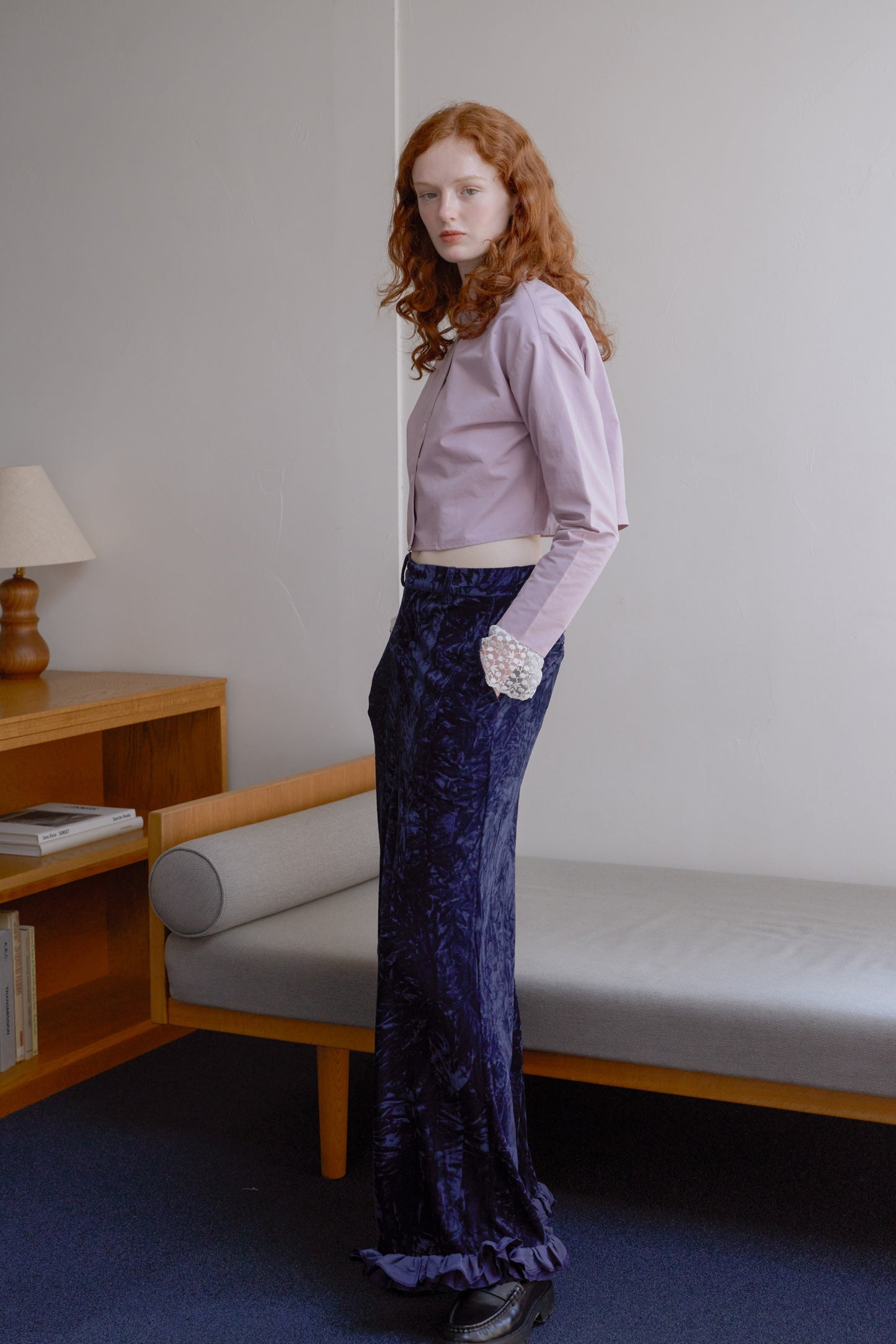 Velour wide pants / navy