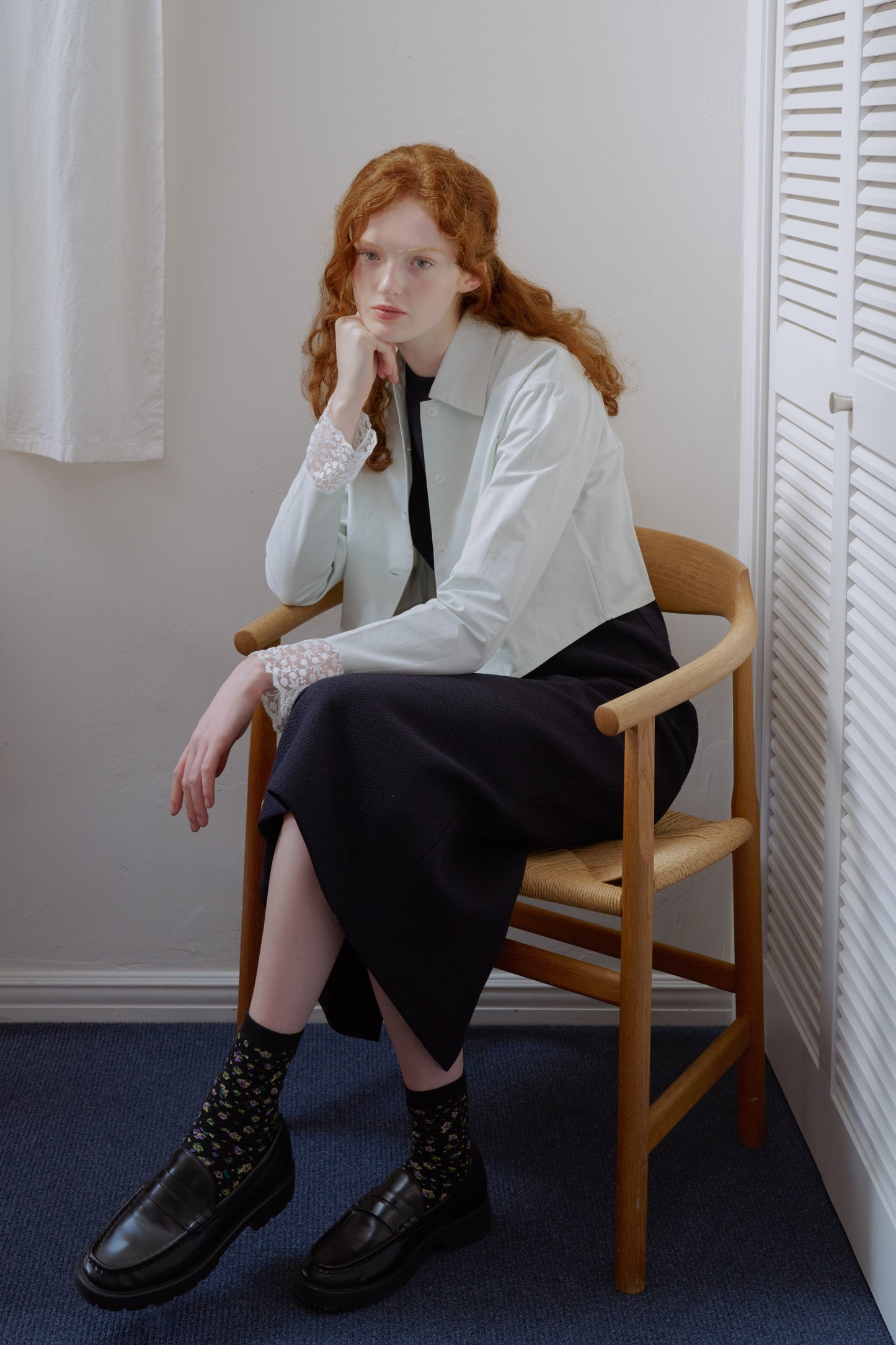 Tweed long dress / navy