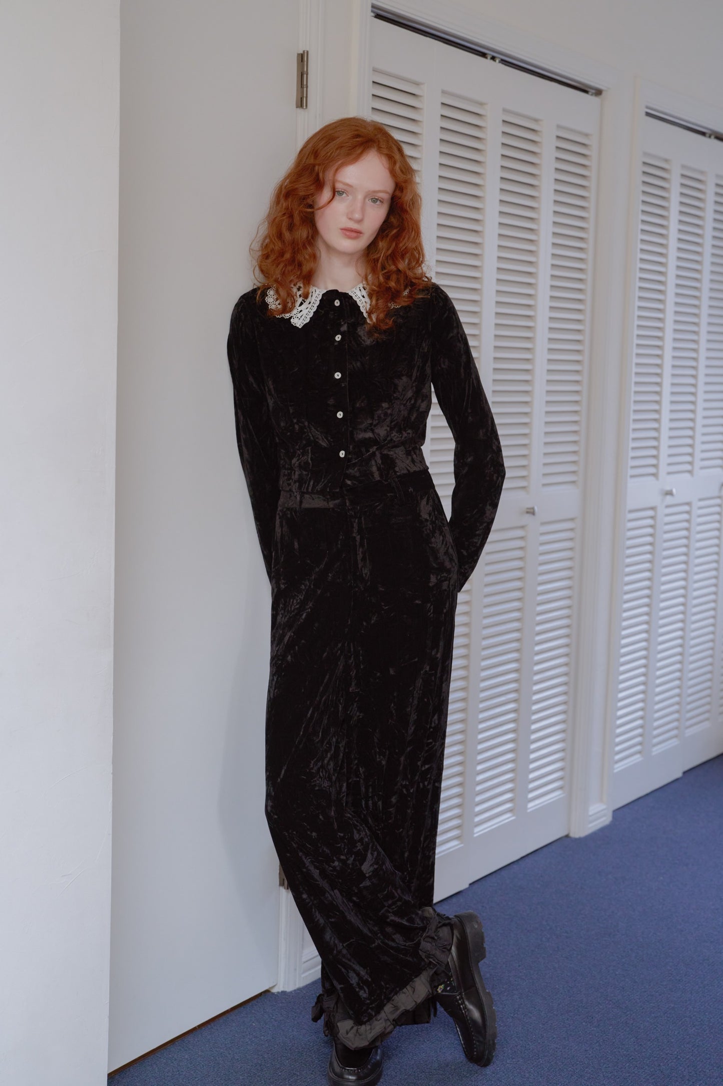 Velour wide pants / black