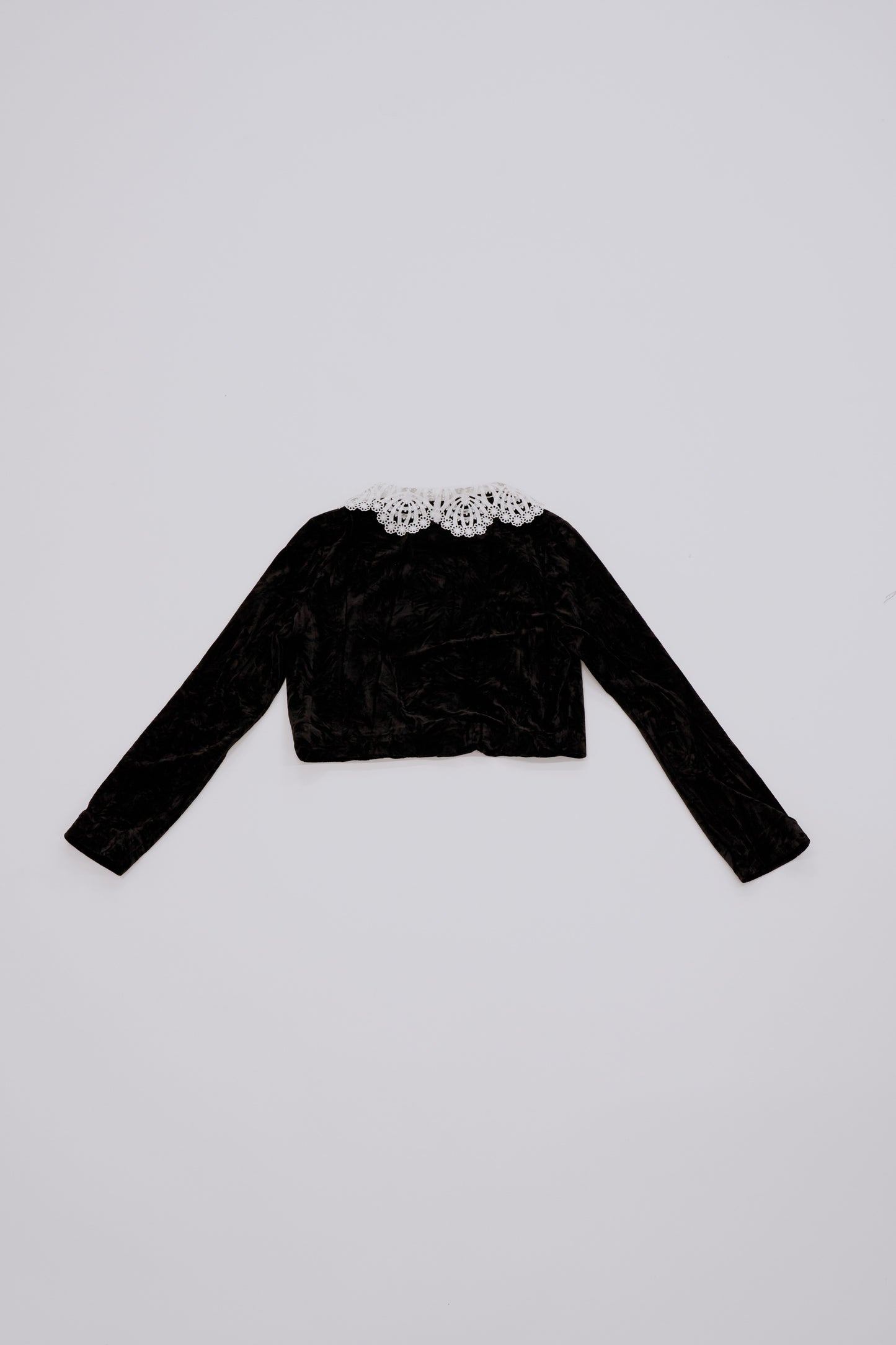 Lace collar velour cardigan / black