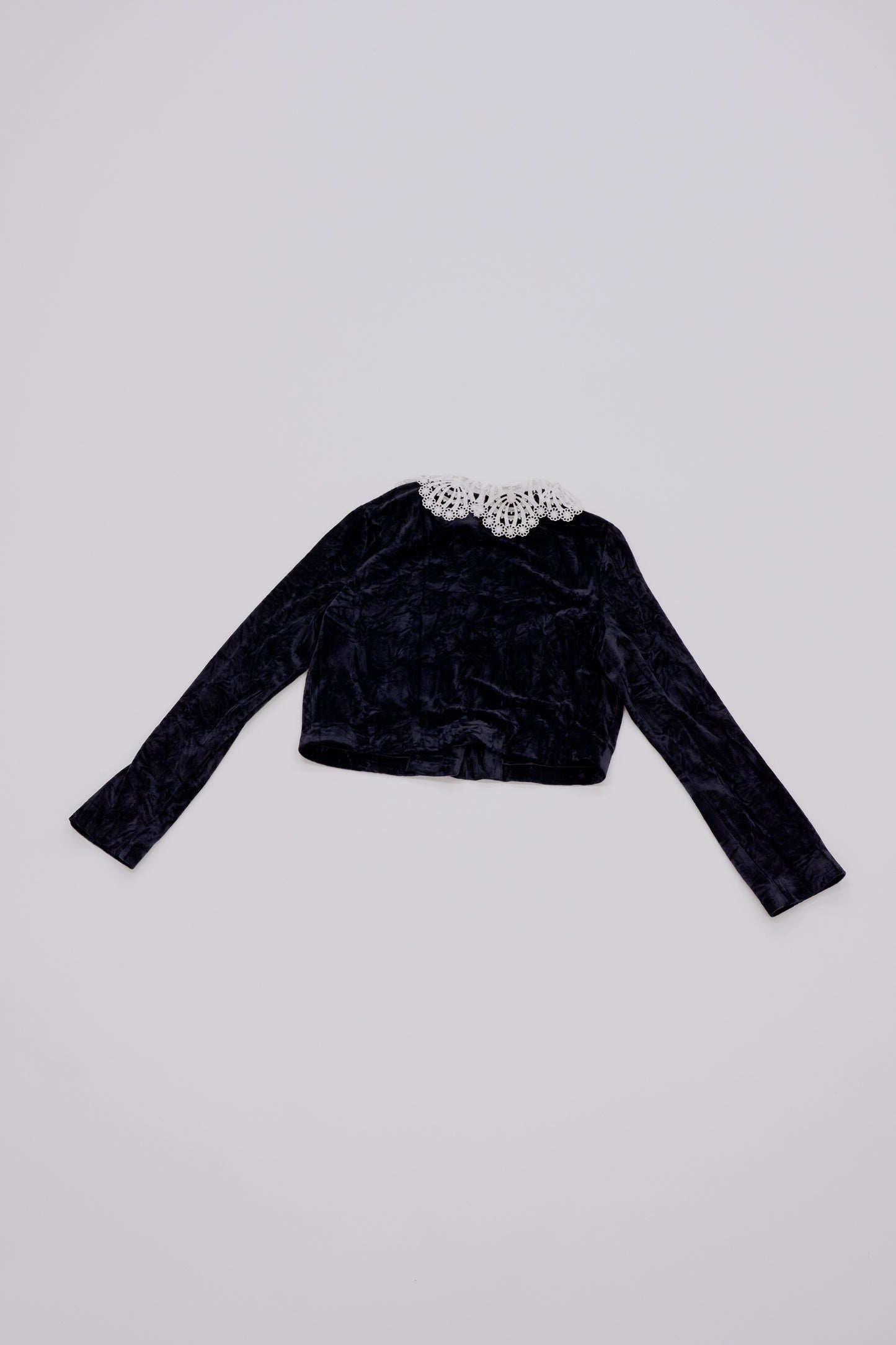 Lace collar velour cardigan / navy