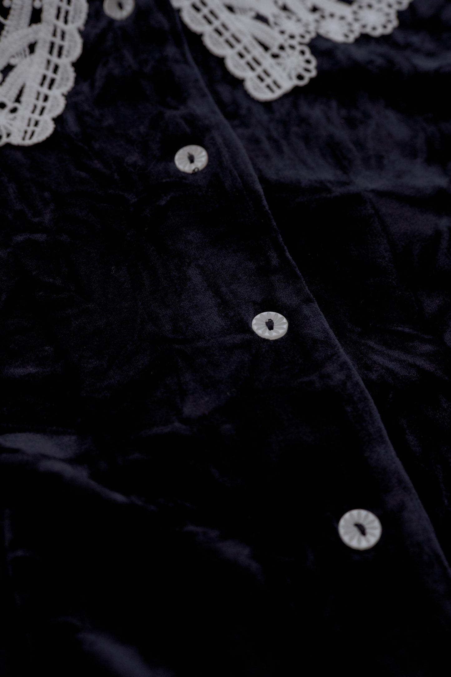 Lace collar velour cardigan / navy