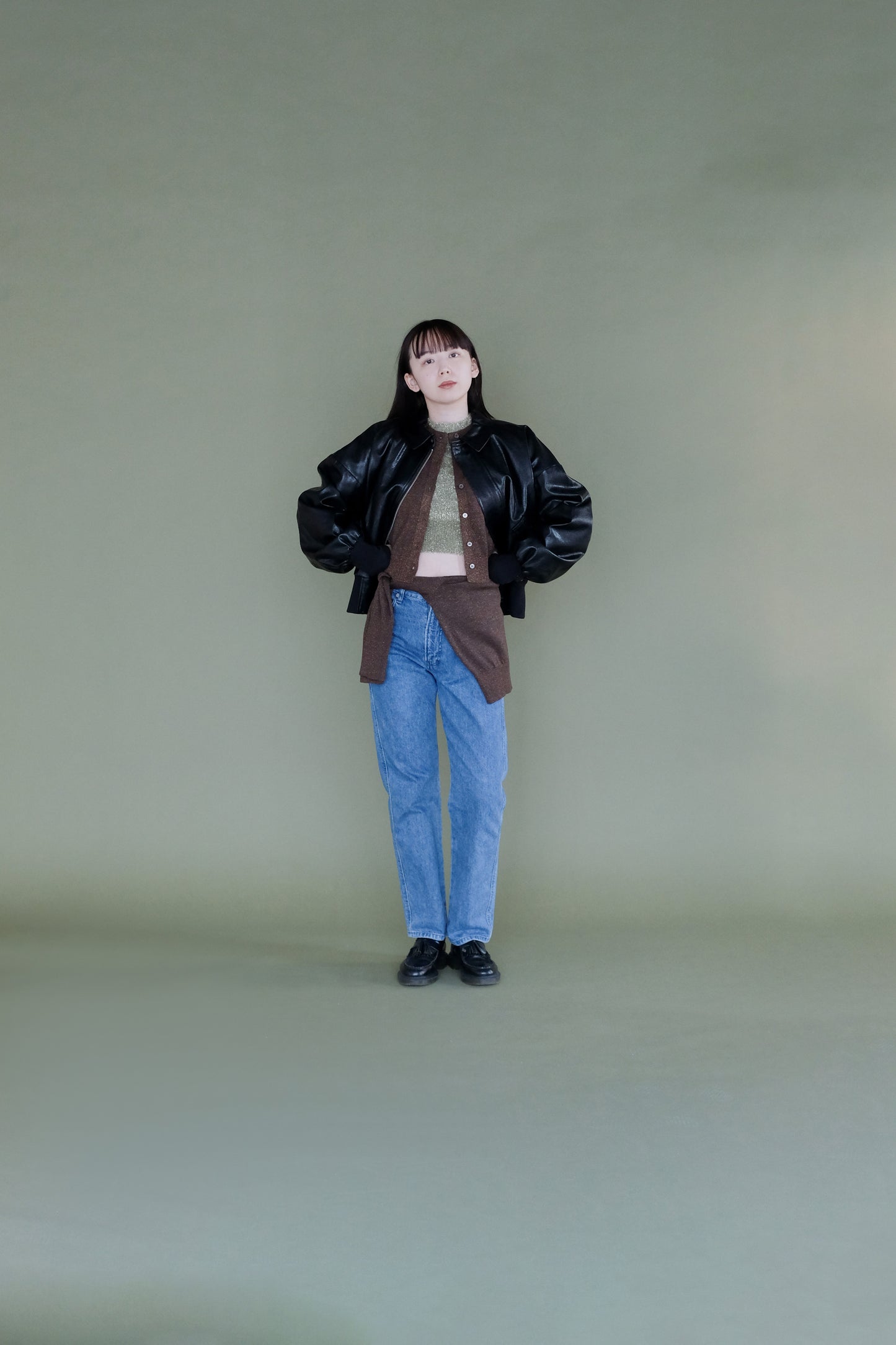 back leather blouson / black