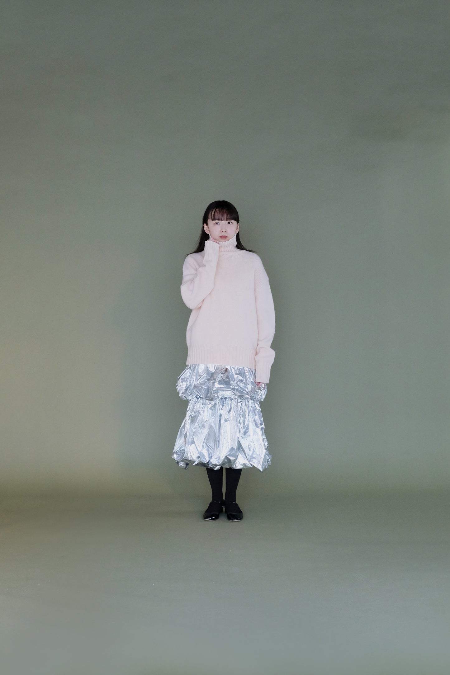 Wool soft high neck knit / peach