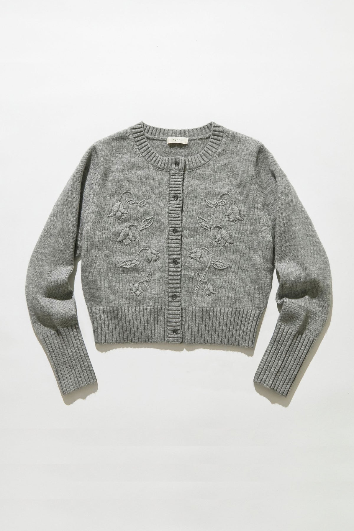 Flower embroidery knit cardigan / Gray