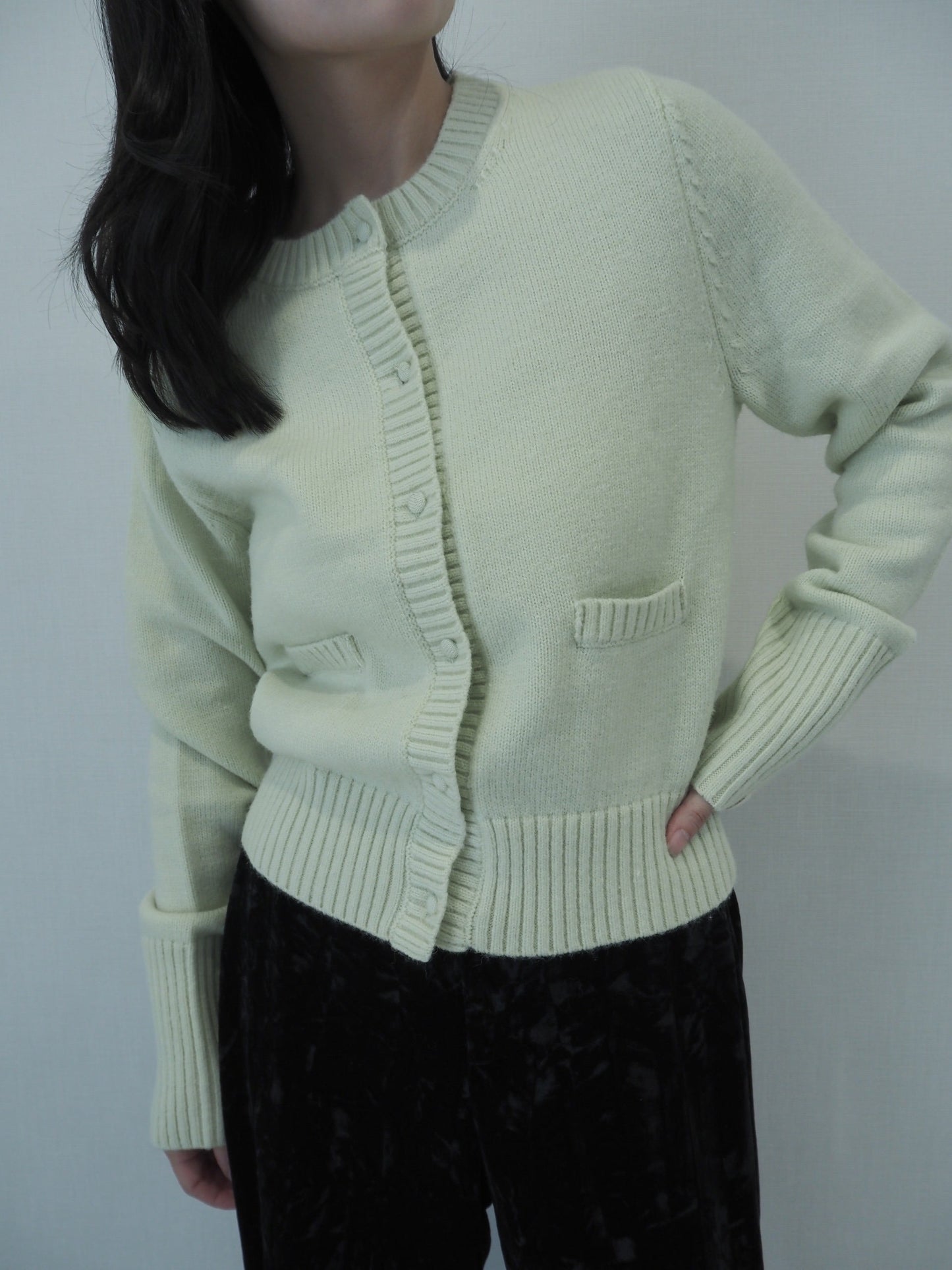 knit pocket cardigan / lime