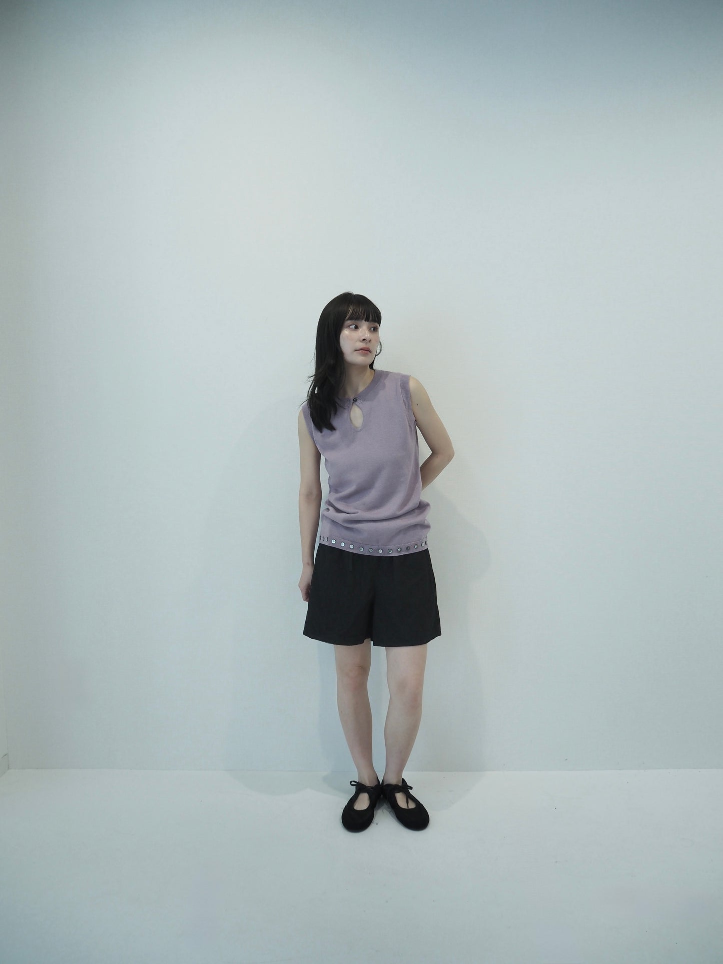 Hem button knit top / Wisteria