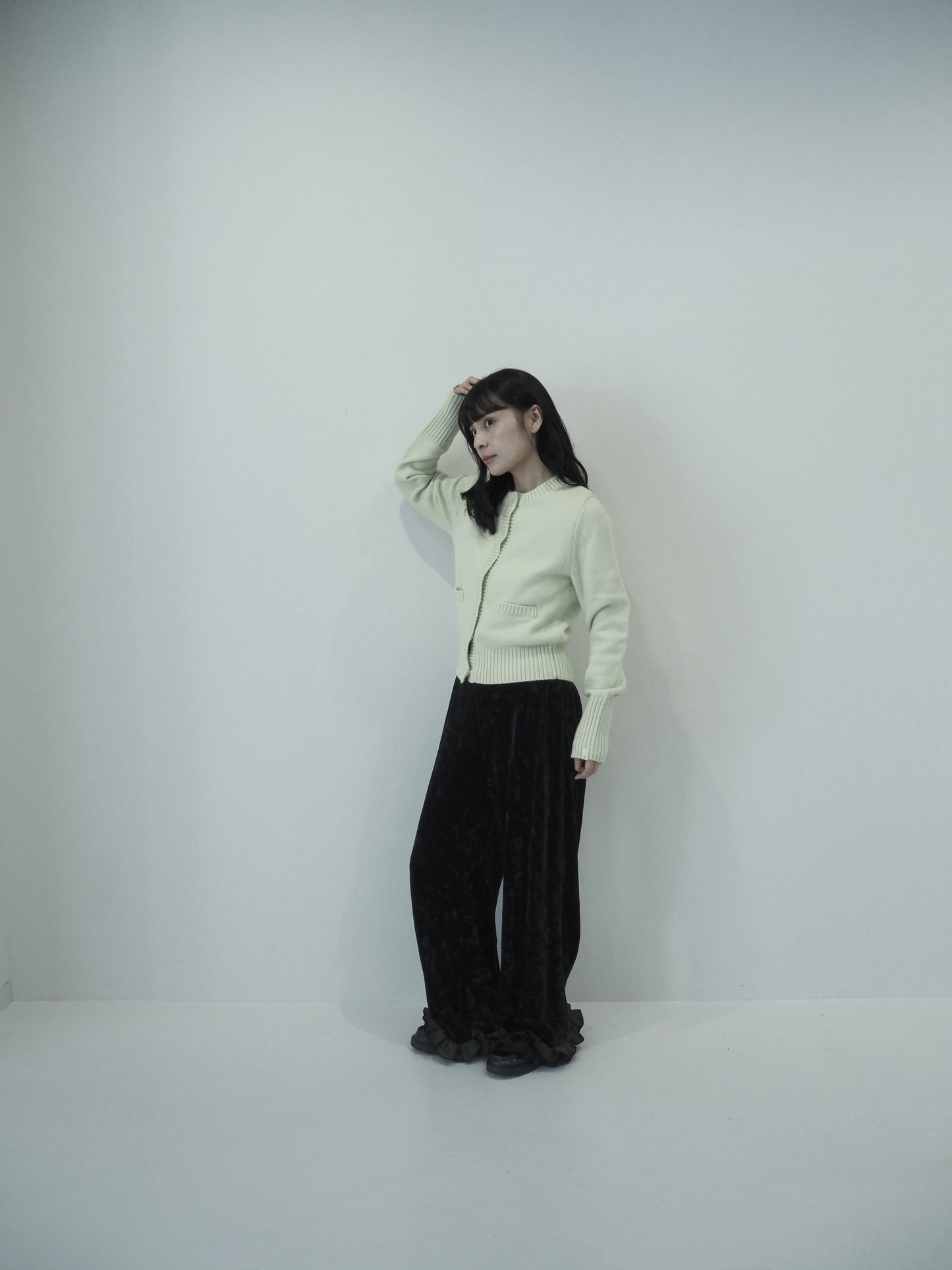 knit pocket cardigan / lime