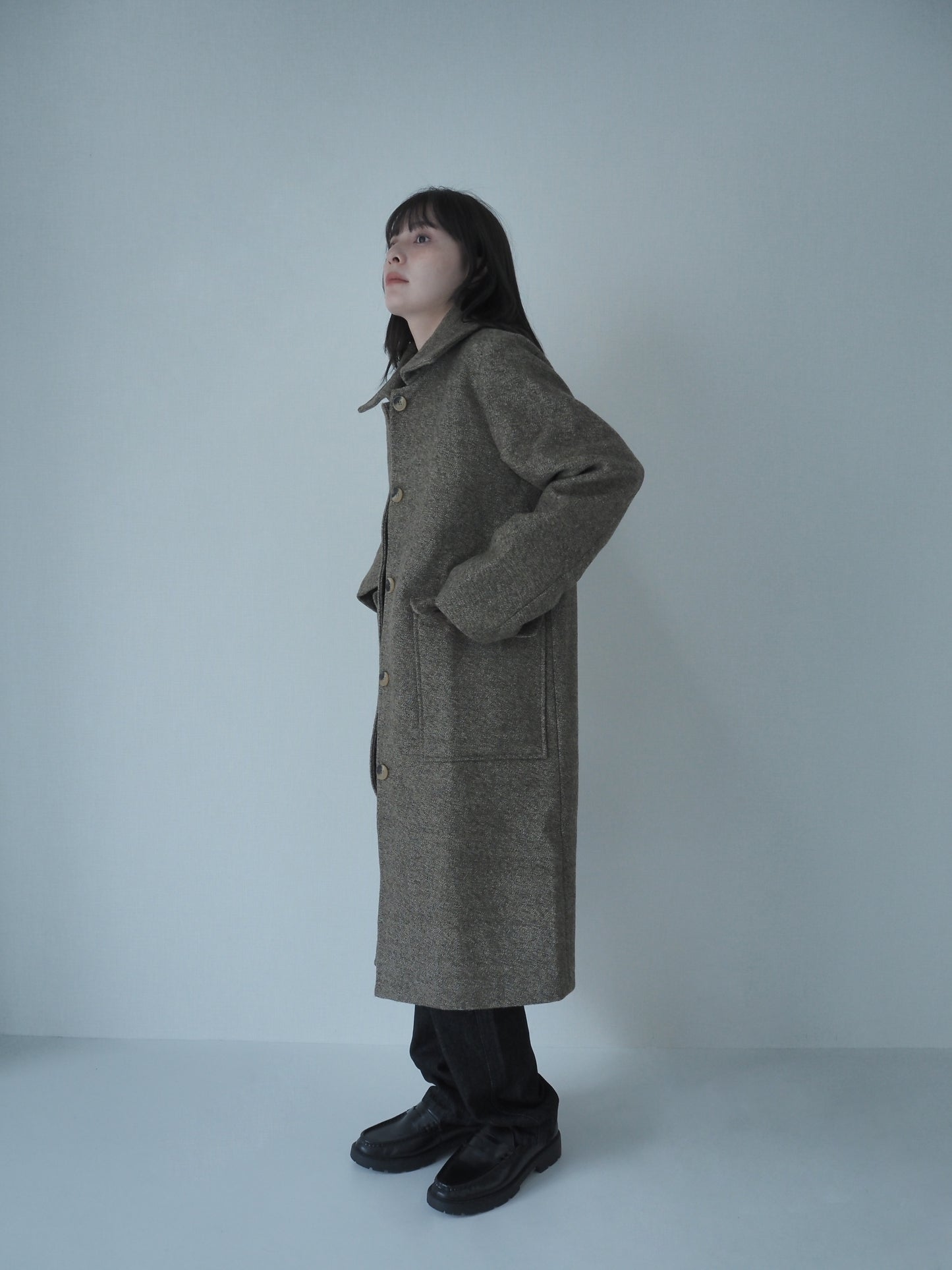 Mix wool soutien collar coat / nougat