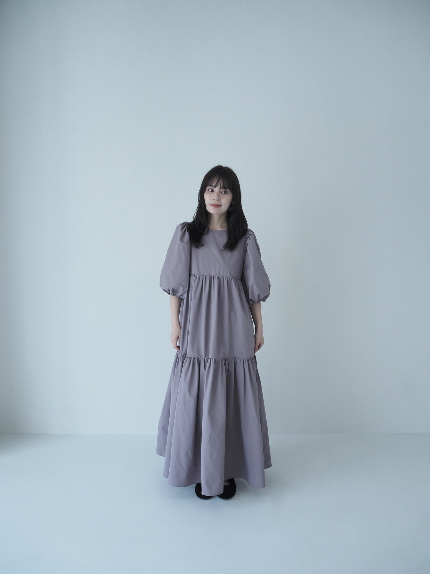 puff sleeve tiered dress / mauve pink