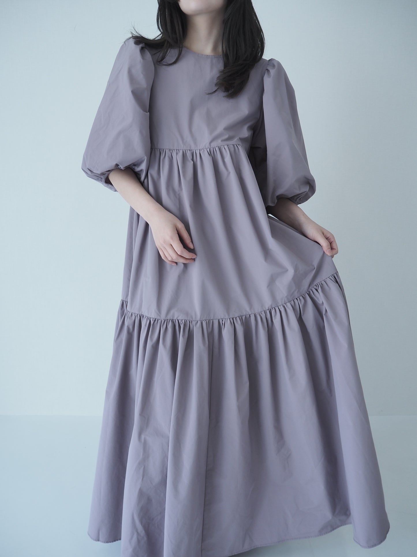 puff sleeve tiered dress / mauve pink