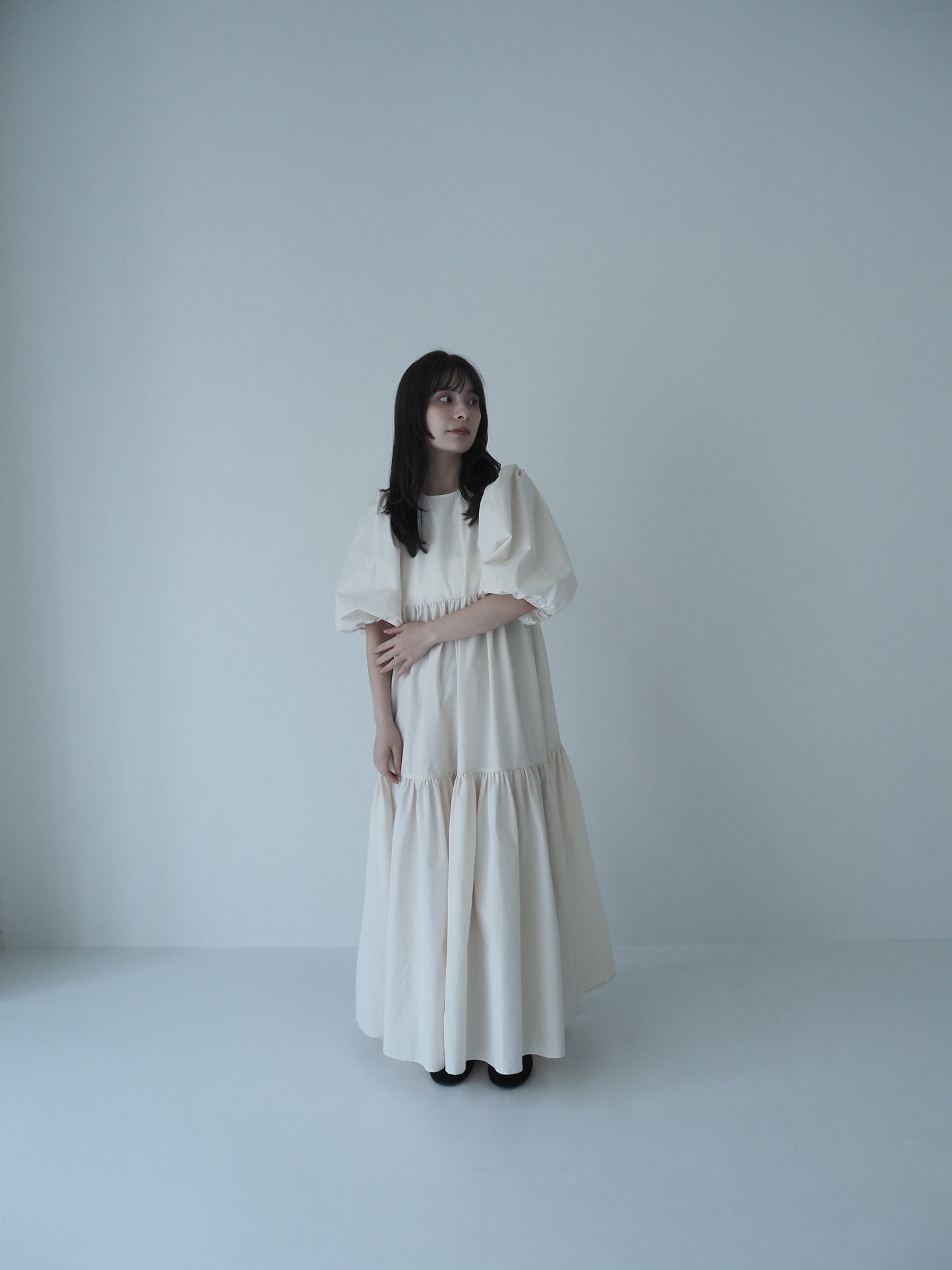 puff sleeve tiered dress / mauve pink