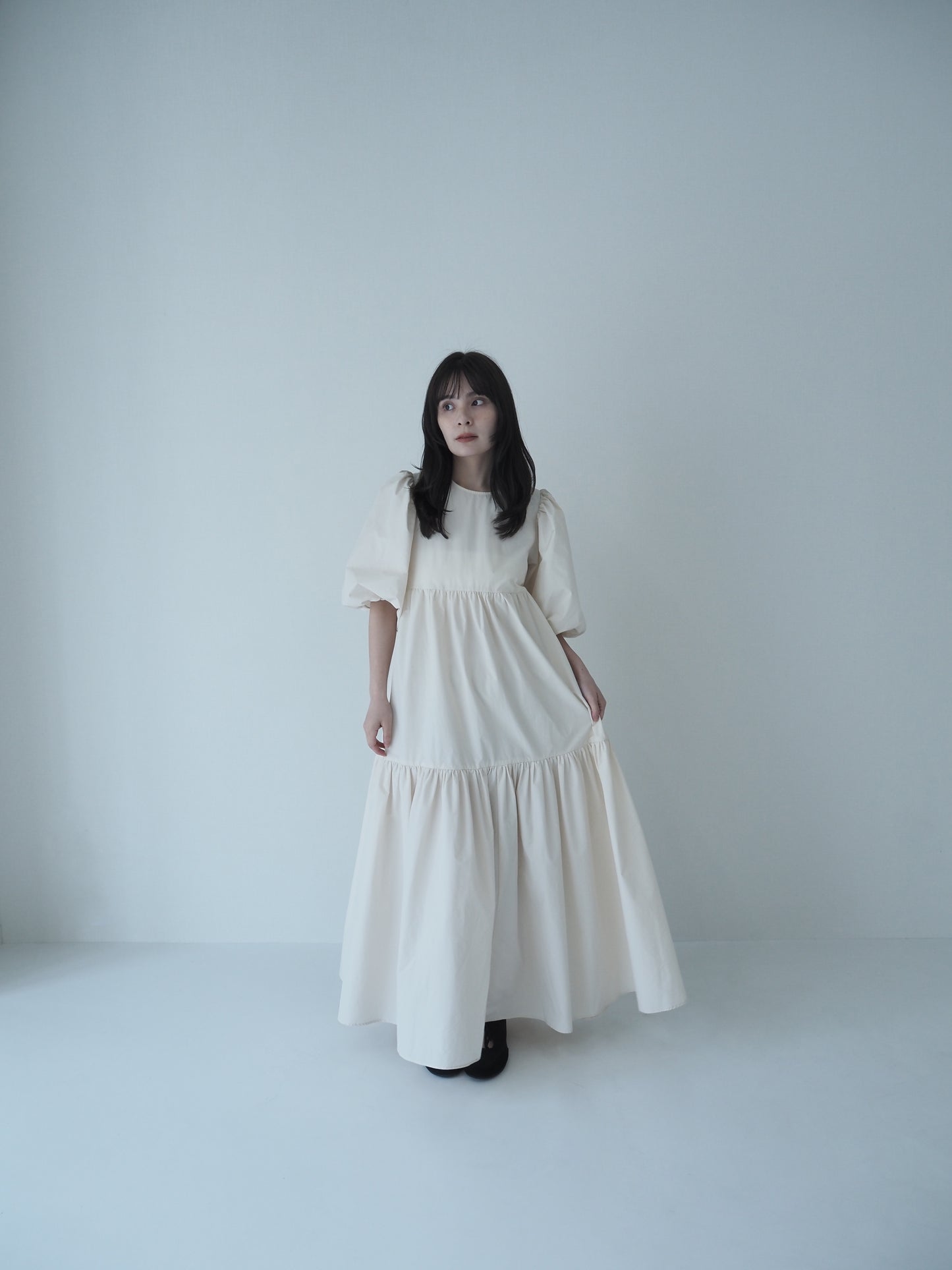 puff sleeve tiered dress / mauve pink