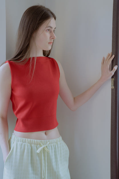 Overlap shoulder knit top / salvia