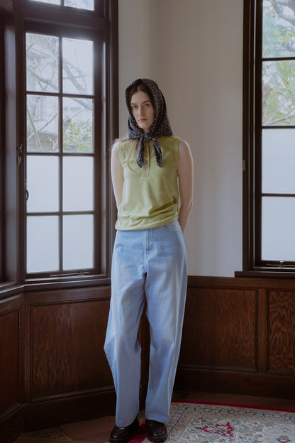 Henley neck pile tank top / Lime pie