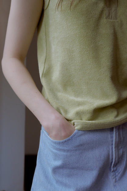Henley neck pile tank top / Lime pie