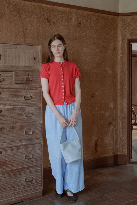 eyelet cut button Tshirt / salvia