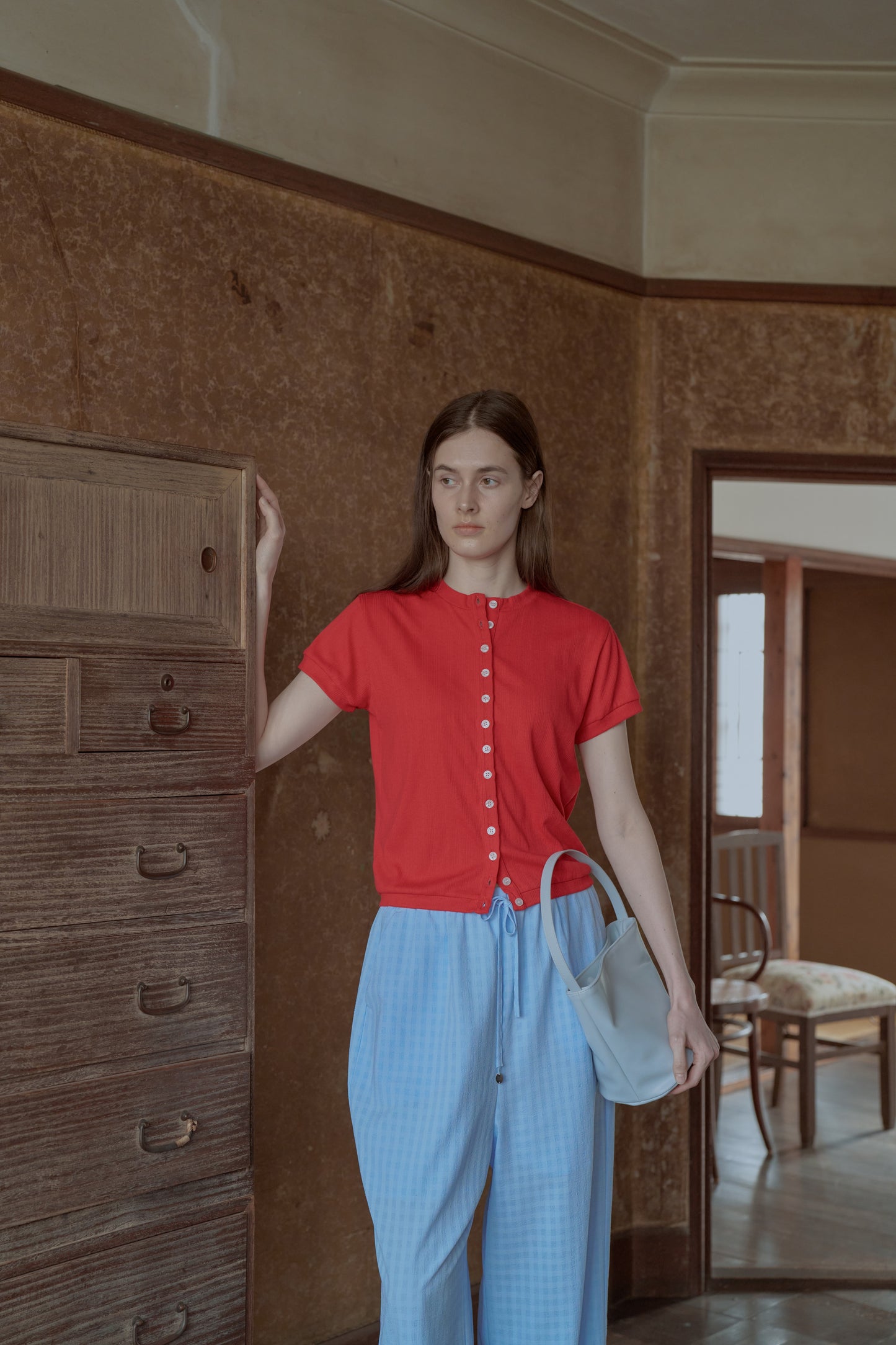 eyelet cut button Tshirt / salvia