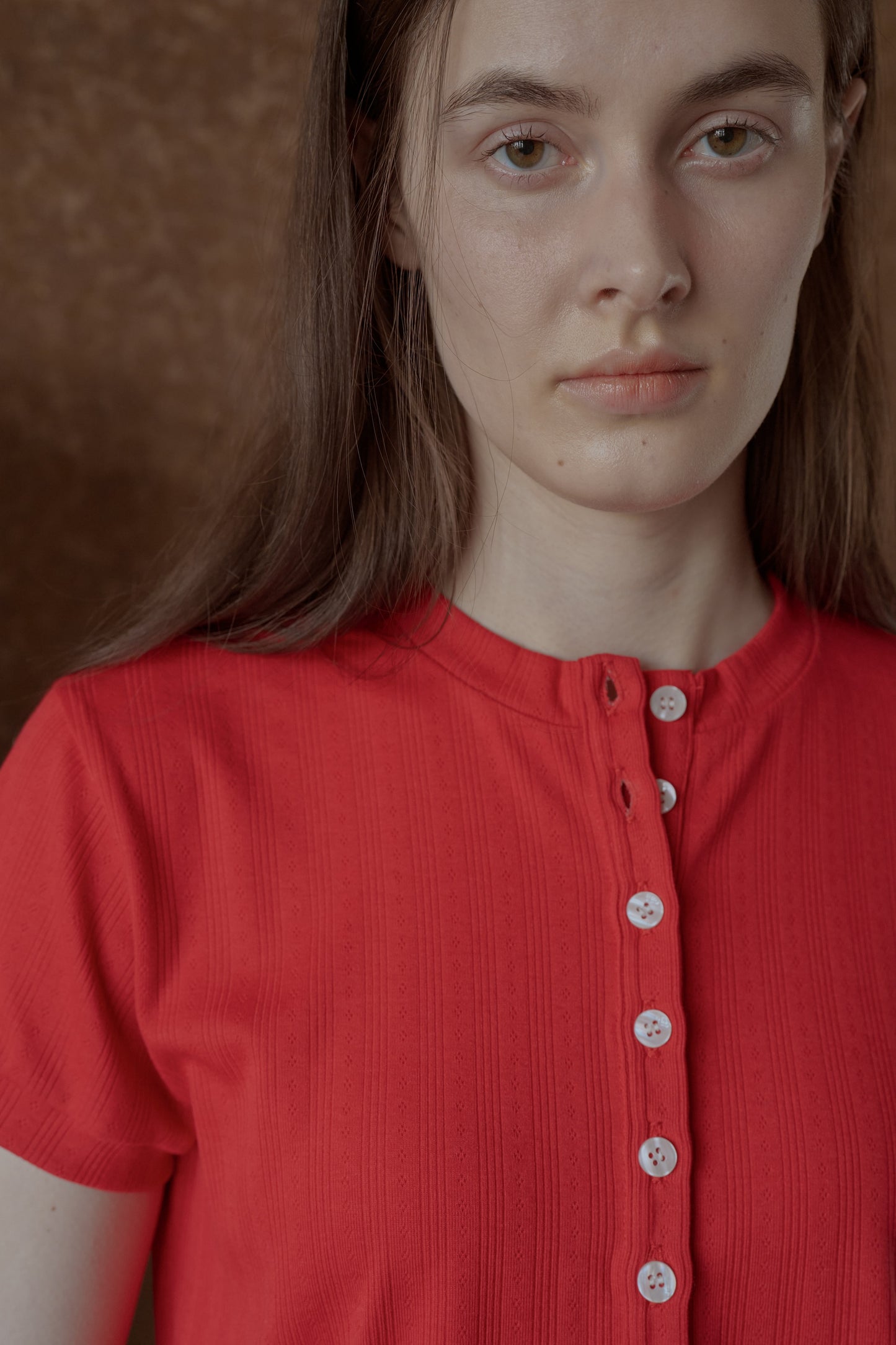 eyelet cut button Tshirt / salvia
