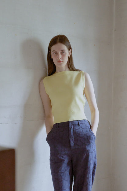Overlap shoulder knit top / lemon syrup
