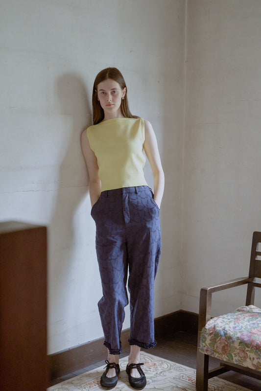 Cotton lace cropped pants / navy