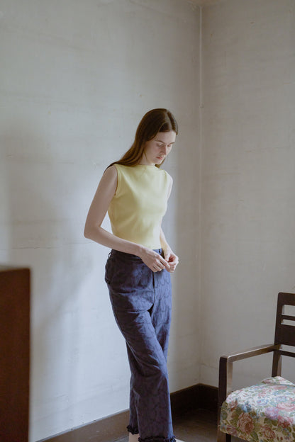 Cotton lace cropped pants / navy