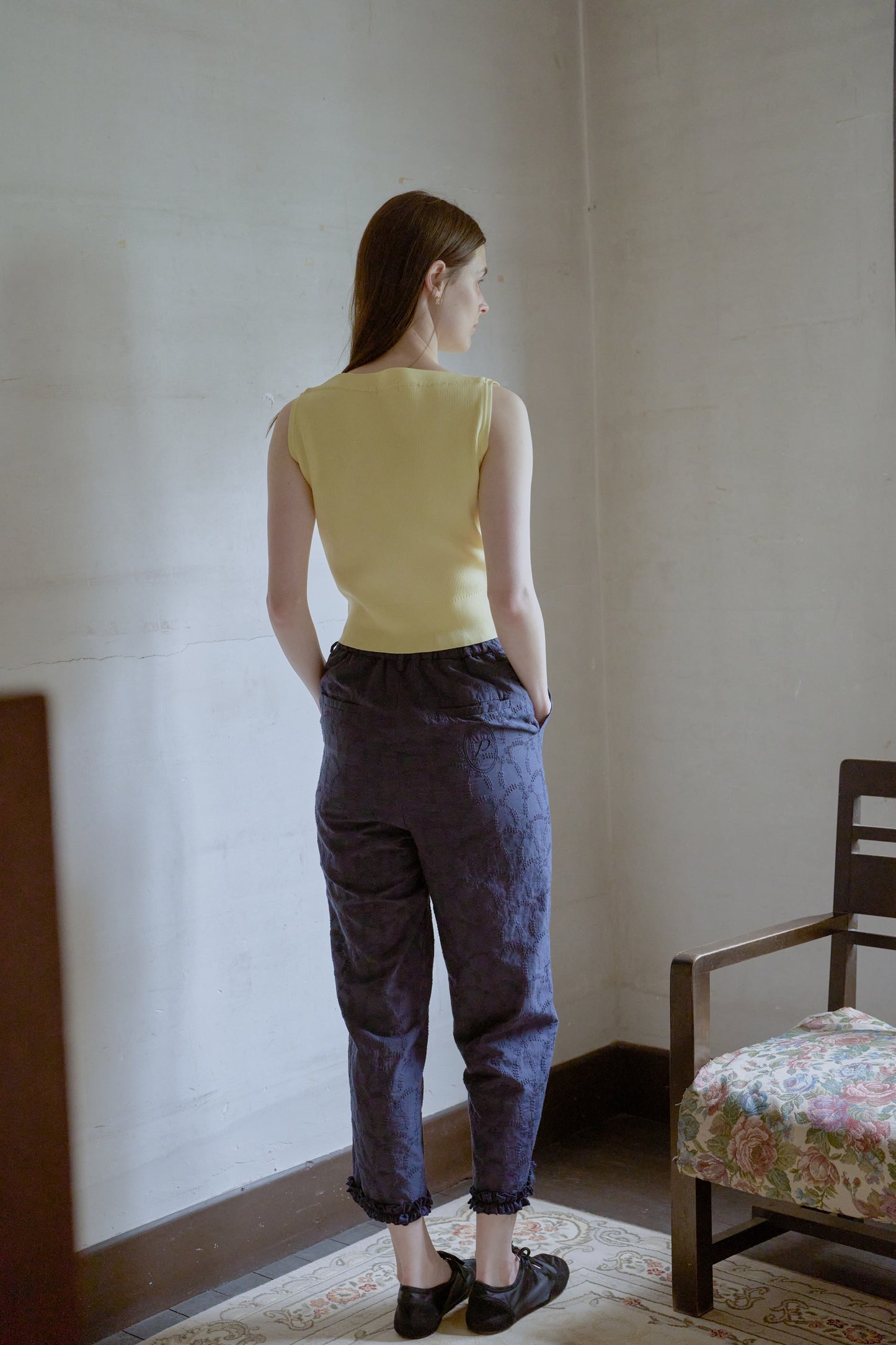 Overlap shoulder knit top / lemon syrup